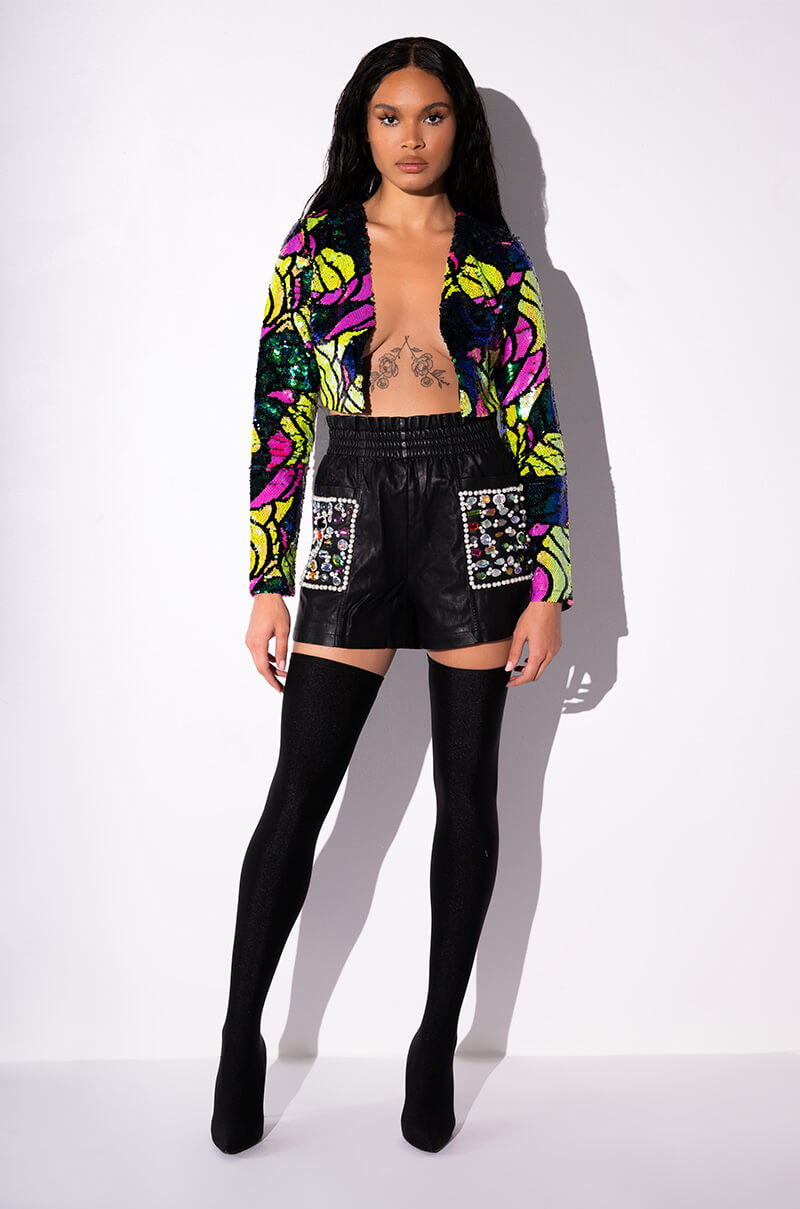 BETTER TO LOVE AT MIDNIGHT CROP SEQUIN BLAZER