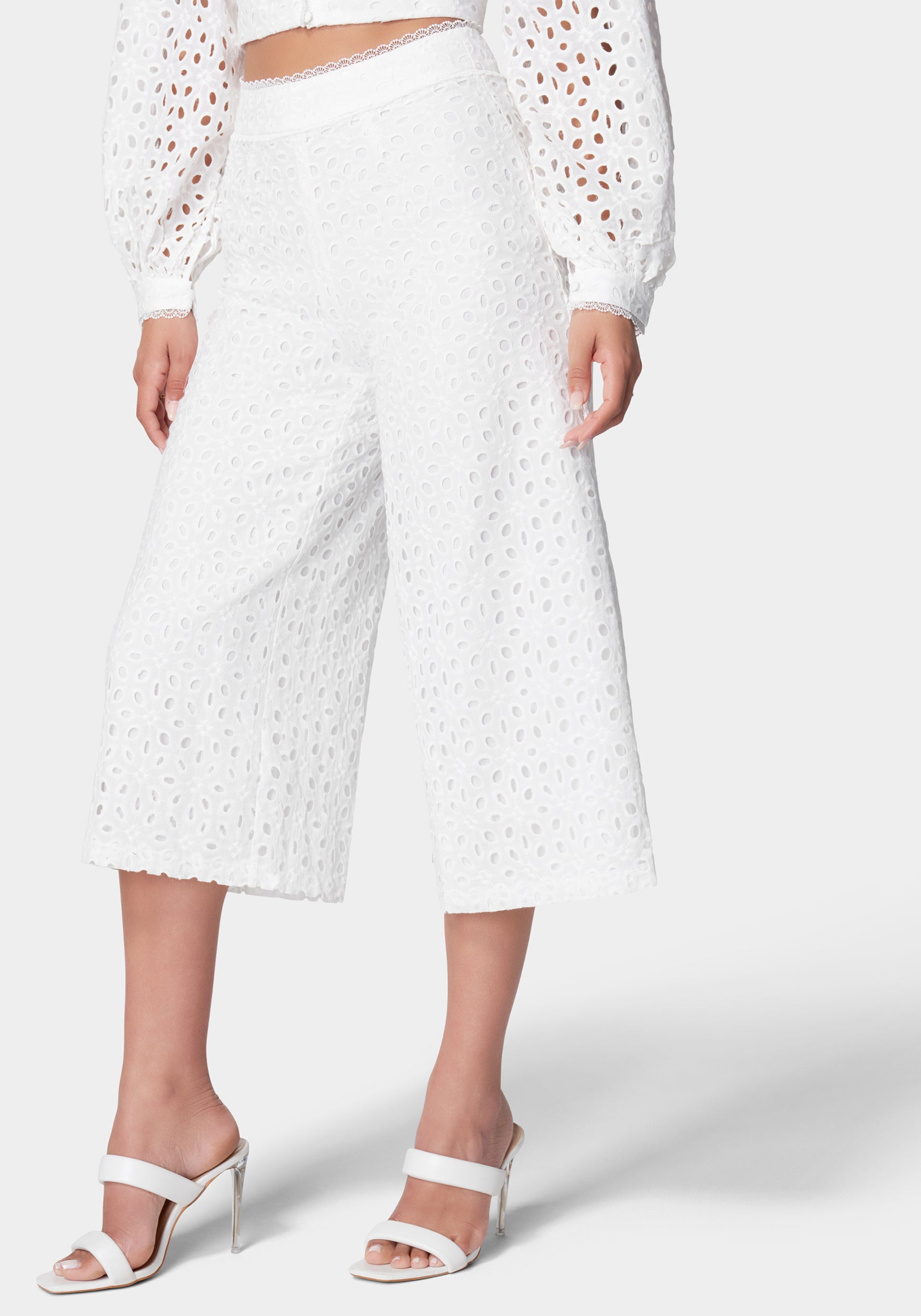 Eyelet Detail Wide Leg Pant