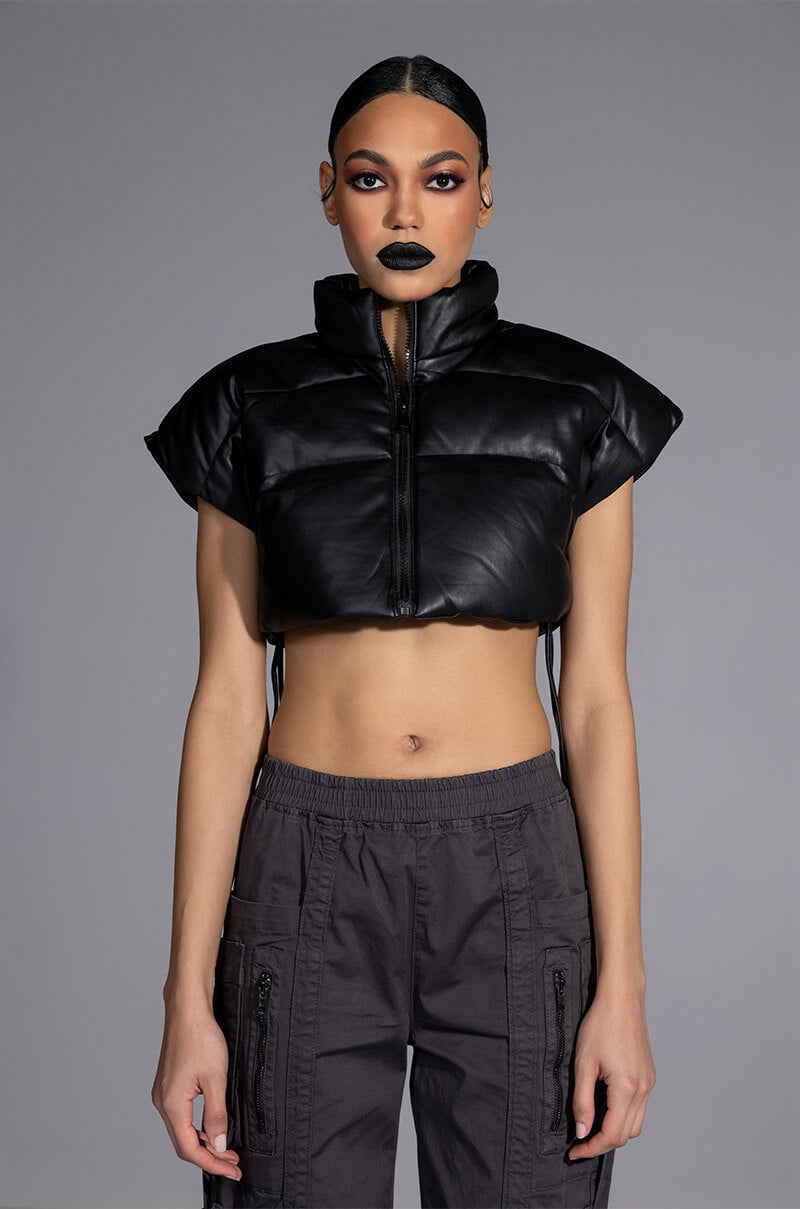 ULTRA CROP PU VEST WITH PULL STRINGS