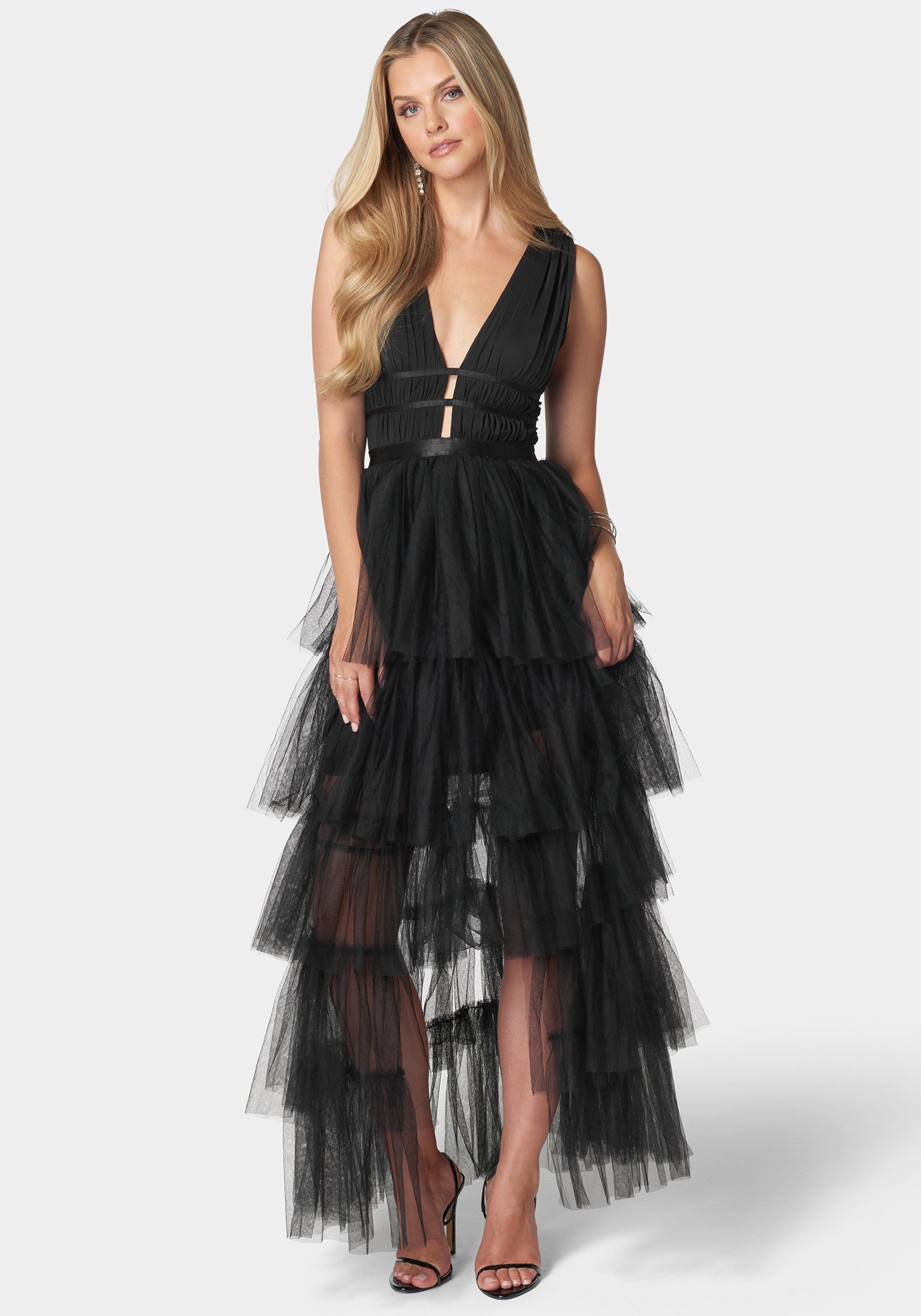 Tiered High Low Mesh Dress