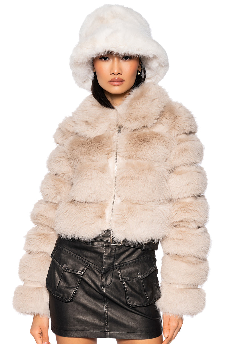 AZALEA WANG KOKO FAUX FUR ZIP UP JACKET