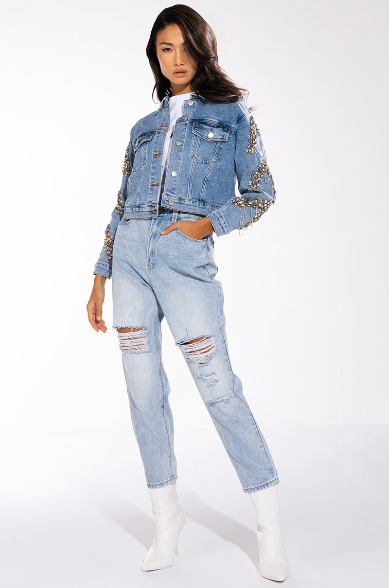 GLAMOROUS LIFE RHINESTONE JEAN JACKET