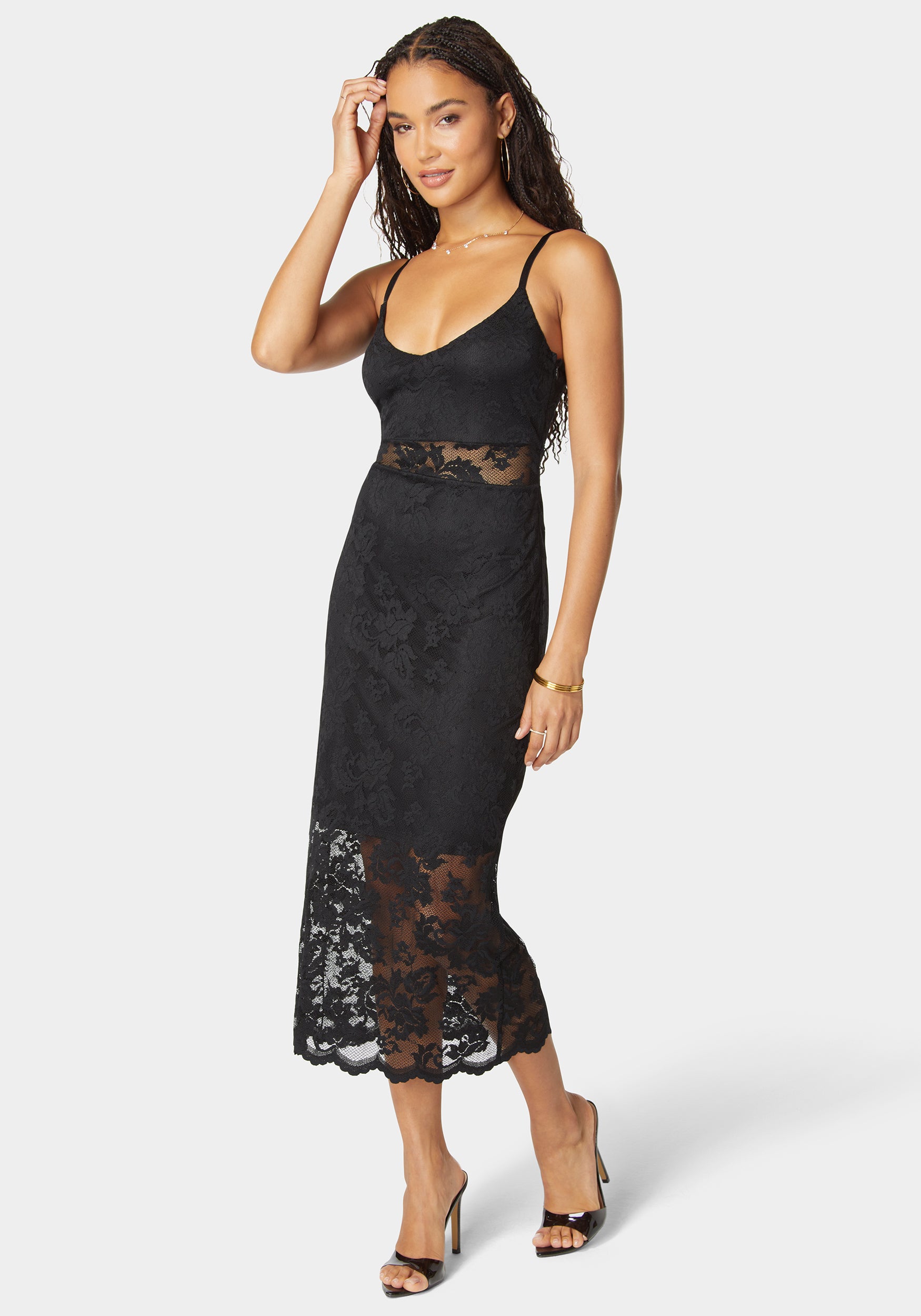 Marseille Lace V Neck Illusion Midi Dress