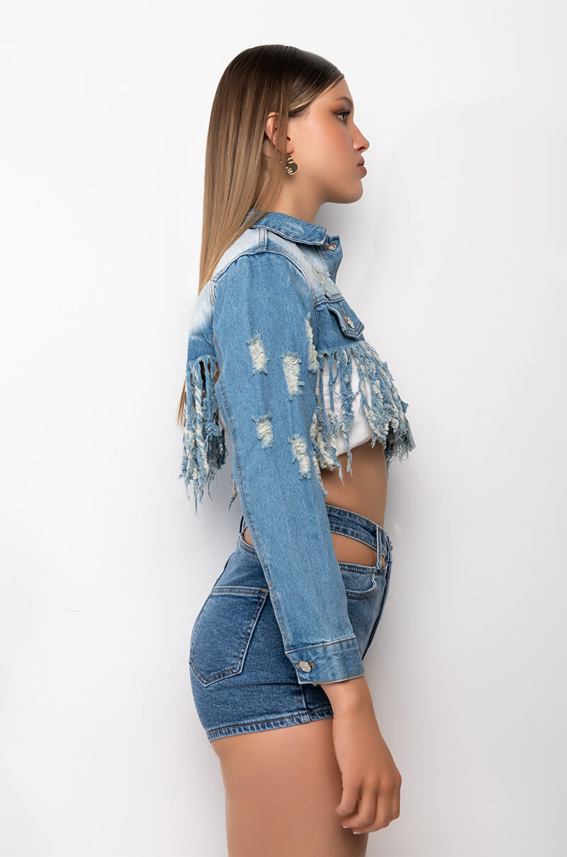 LIFE IS GOOD DISTRESSED CROP DENIM JACKET