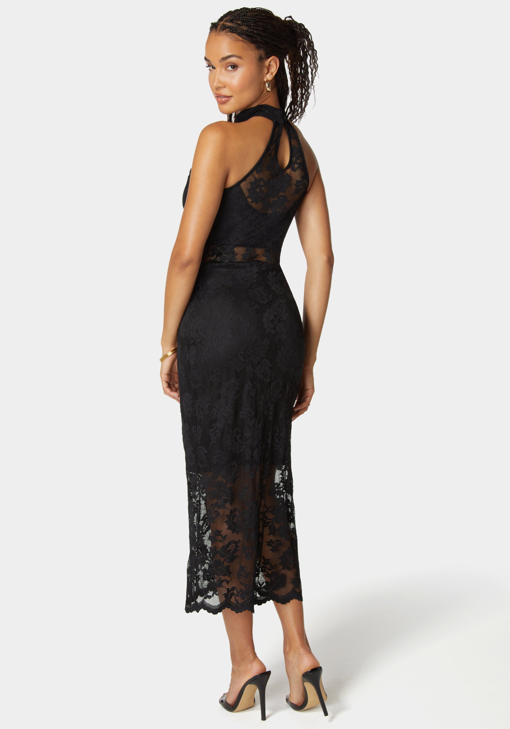 Marseille Lace Mock Neck Illusion Midi Dress