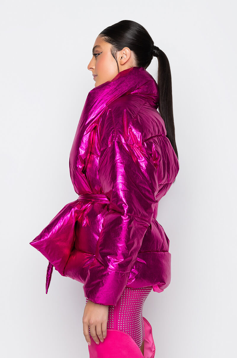 AURTURA LUXE METALLIC PINK PUFFER COAT