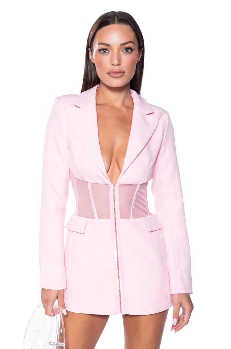 BEIBS IN THE TRAP CORSET BLAZER IN PINK