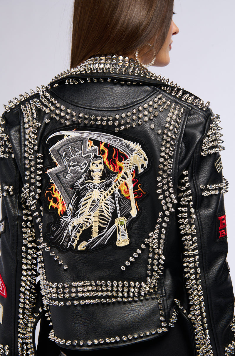 PUNK ROCK STUDDED PATCHWORK MOTO JACKET