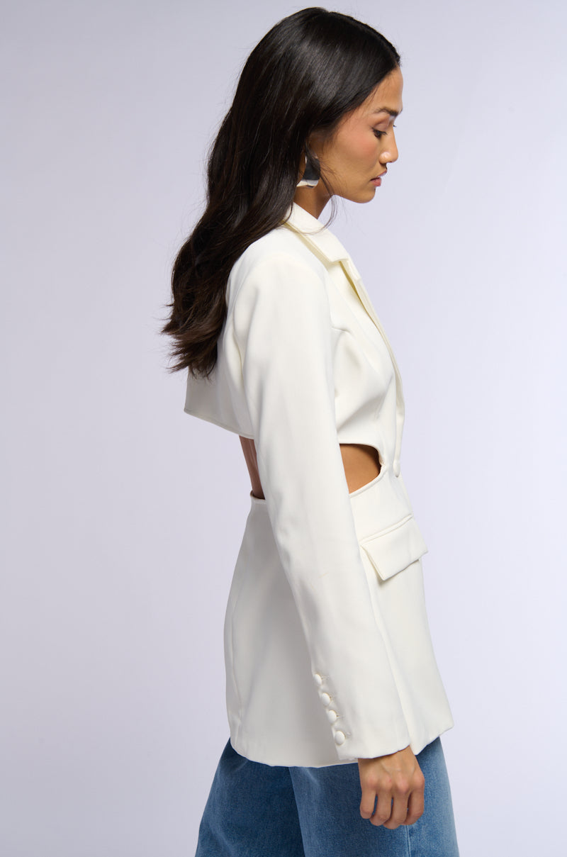 BIRDY BLAZER WITH BACK CUT OUT IN WHITE