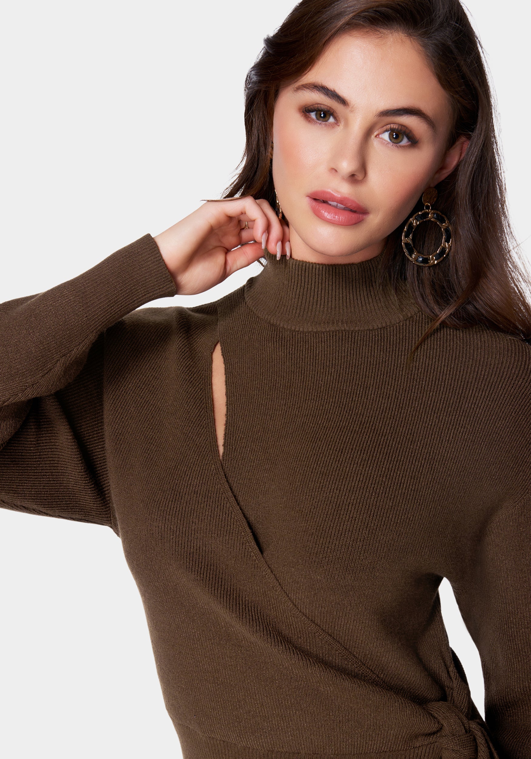 Wrap Front Mock Neck Sweater