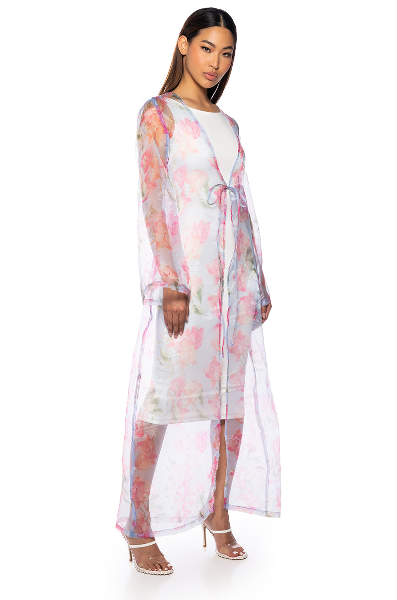 NOW AND FOREVER FLORAL CHIFFON DUSTER