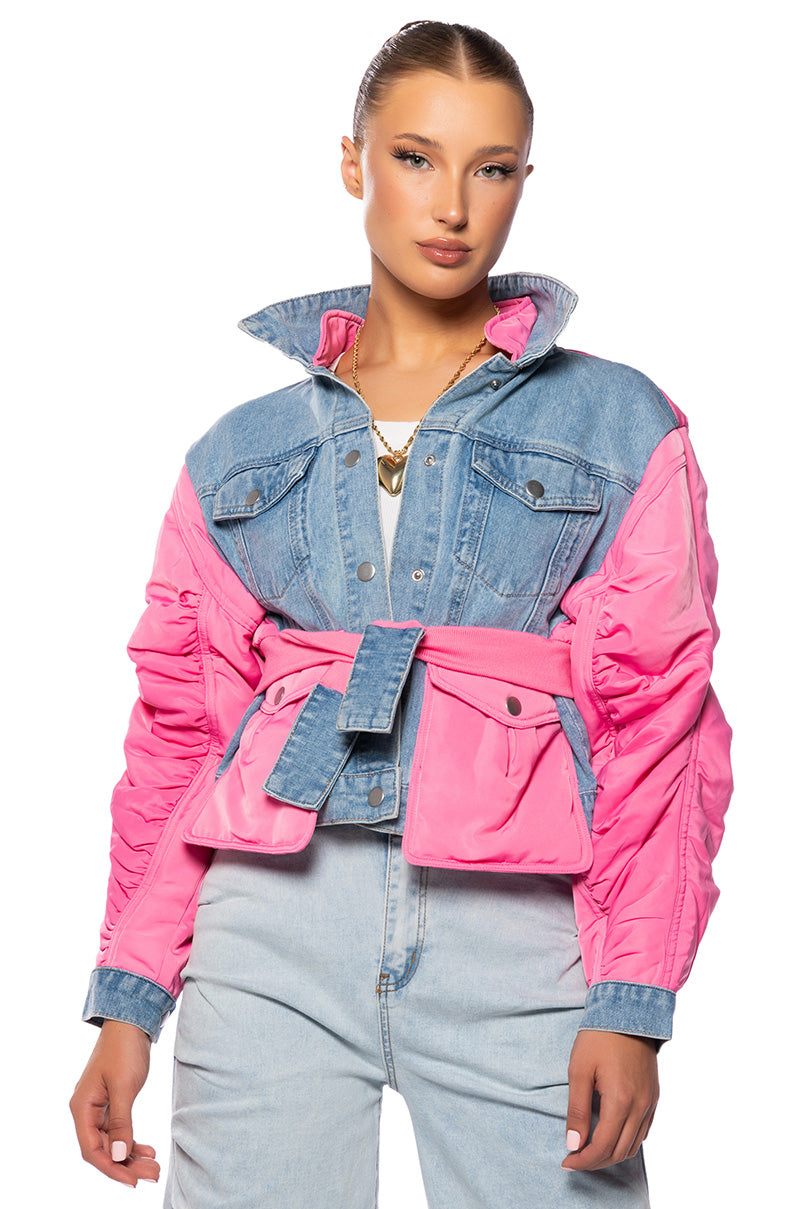 NYLON DENIM JACKET IN PINK