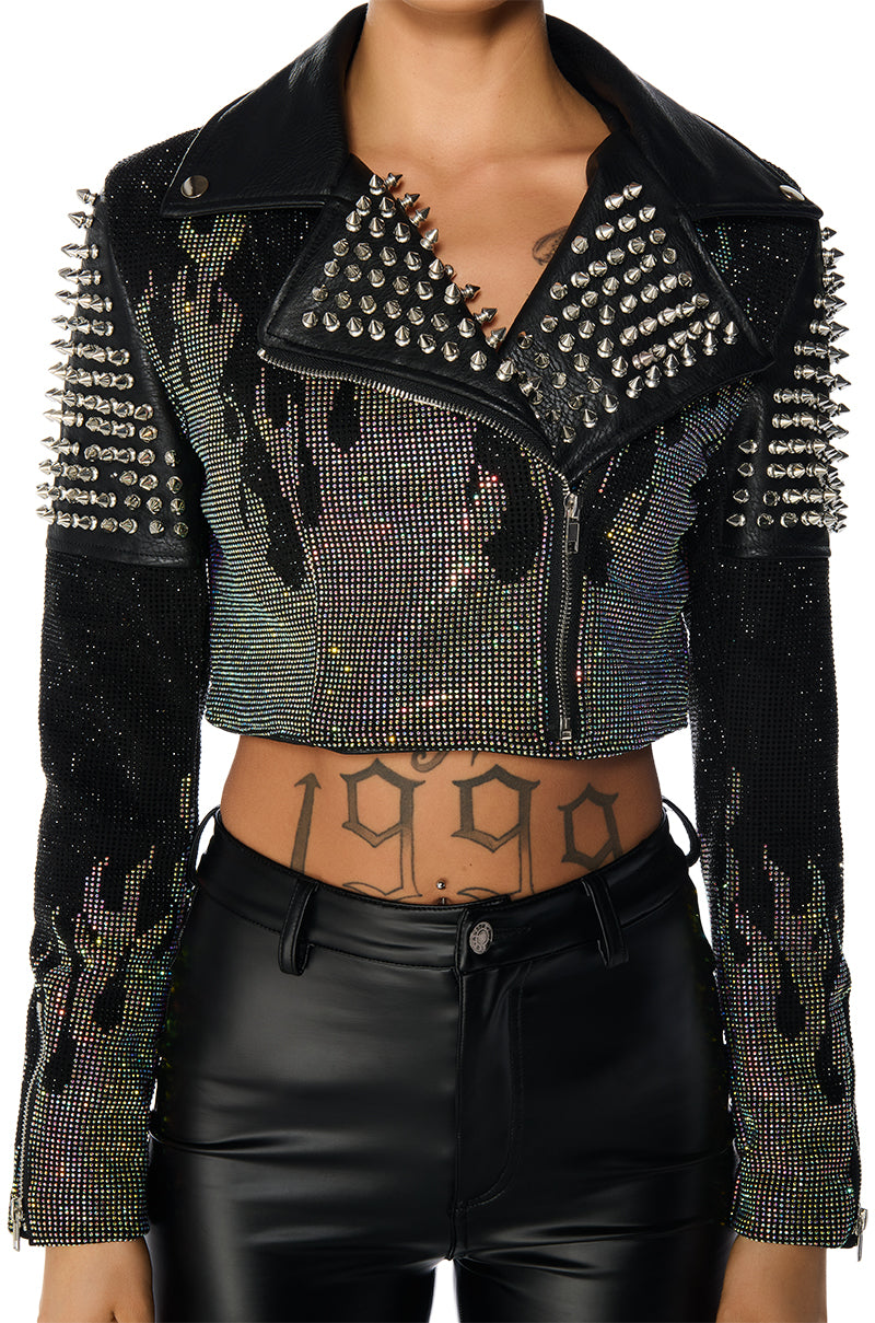 HOTFIX FLAME CROP MOTO JACKET