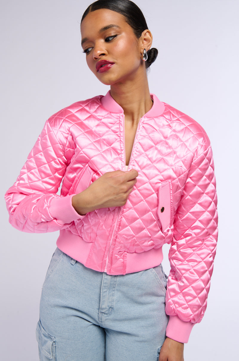 PINK QUILTED SPRING BOMBER