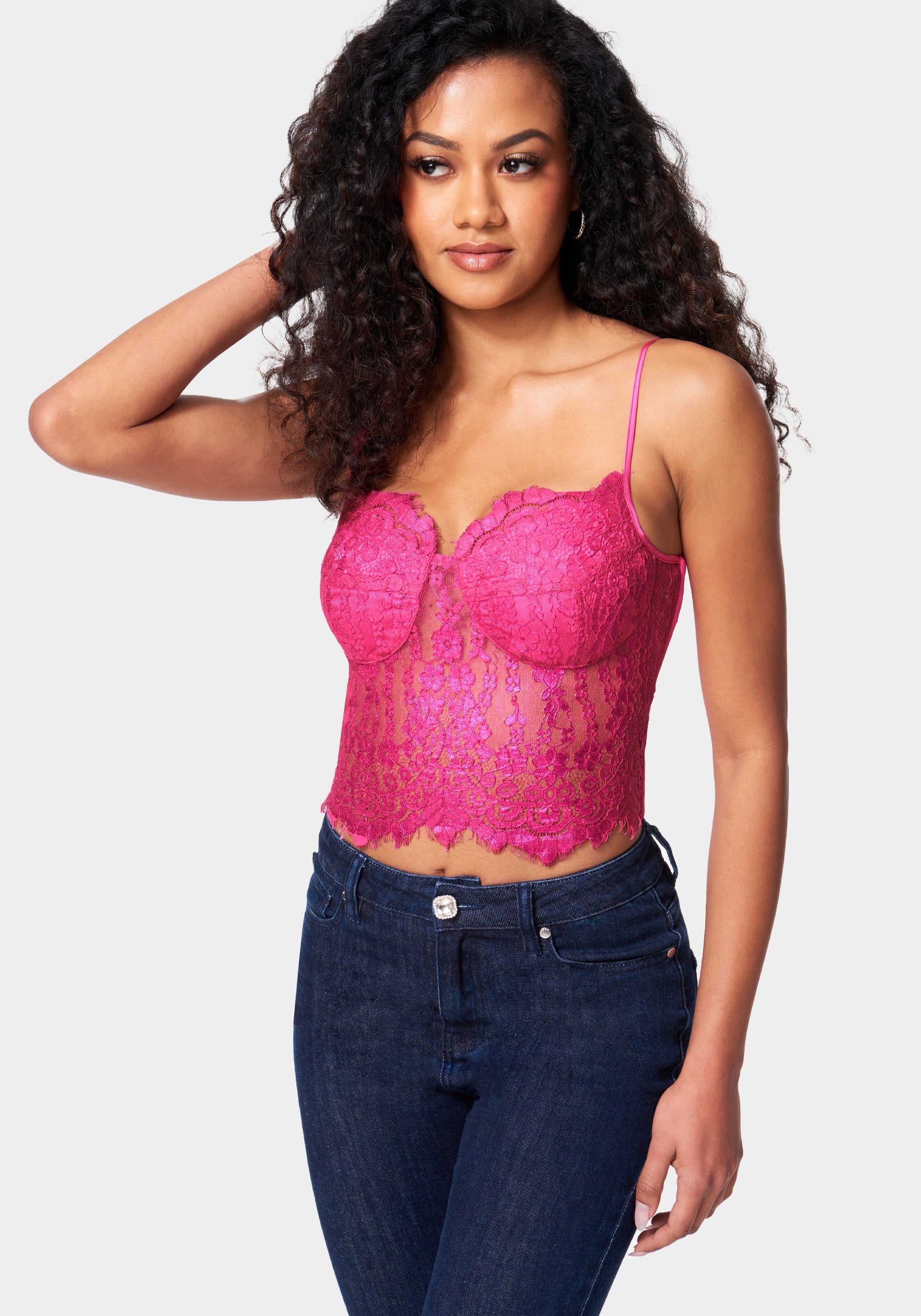 Metallic Foiled Lace Bustier Top