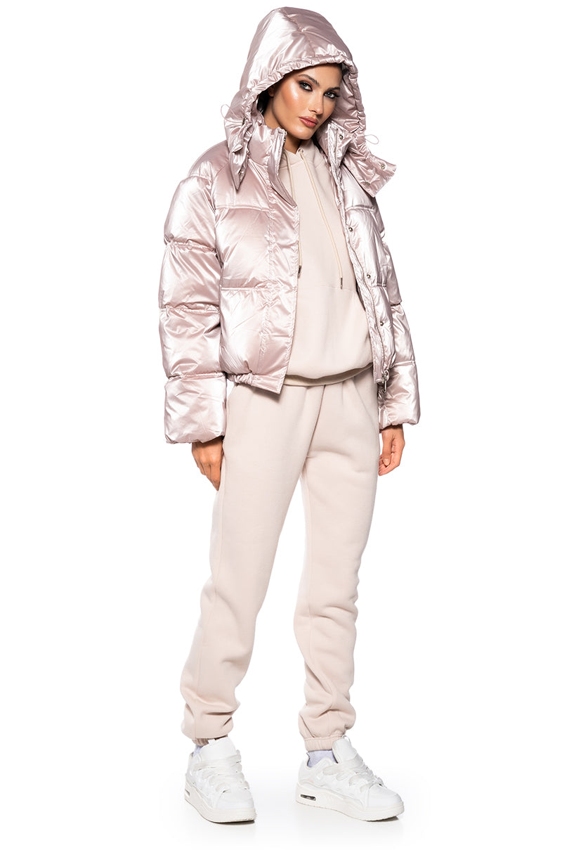 PINK METALLIC PUFFER JACKET