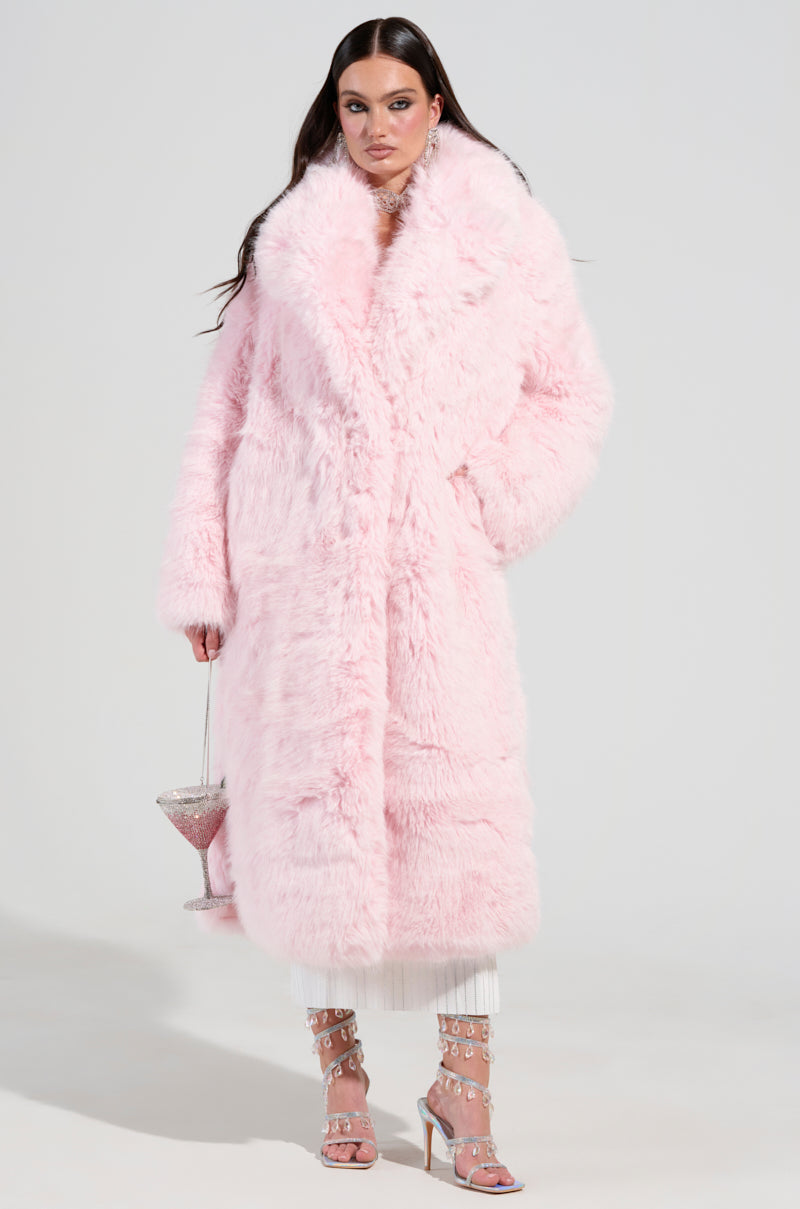 BEAR HUG LUXE FAUX FUR TRENCH COAT IN PINK