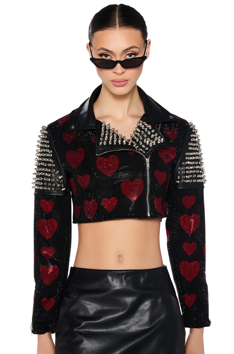 LOVE EVERYONE HOT FIX MOTO JACKET