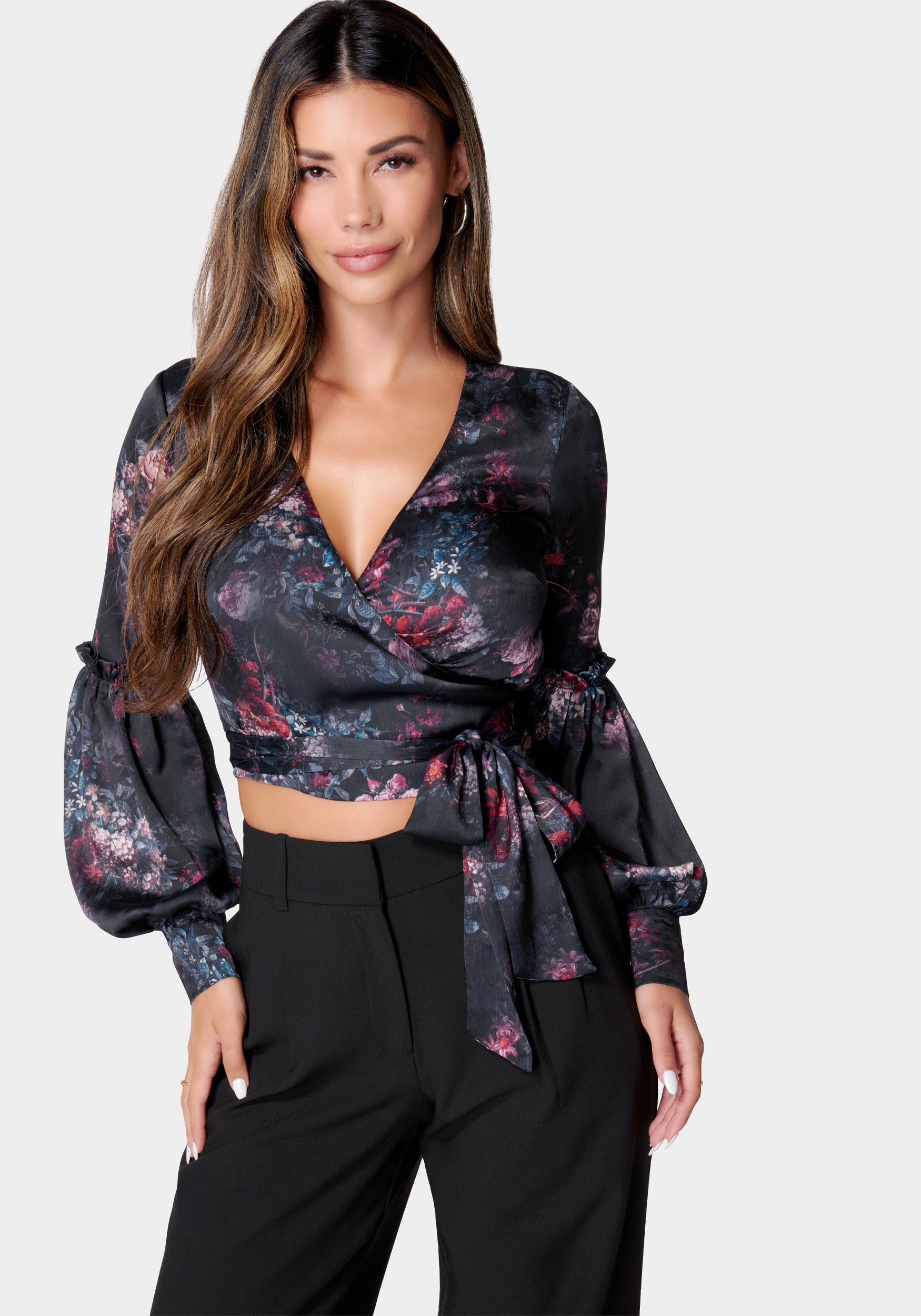 Balloon Sleeve Wrap Blouse