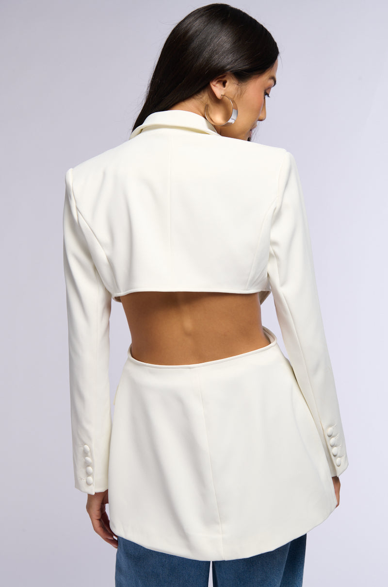 BIRDY BLAZER WITH BACK CUT OUT IN WHITE