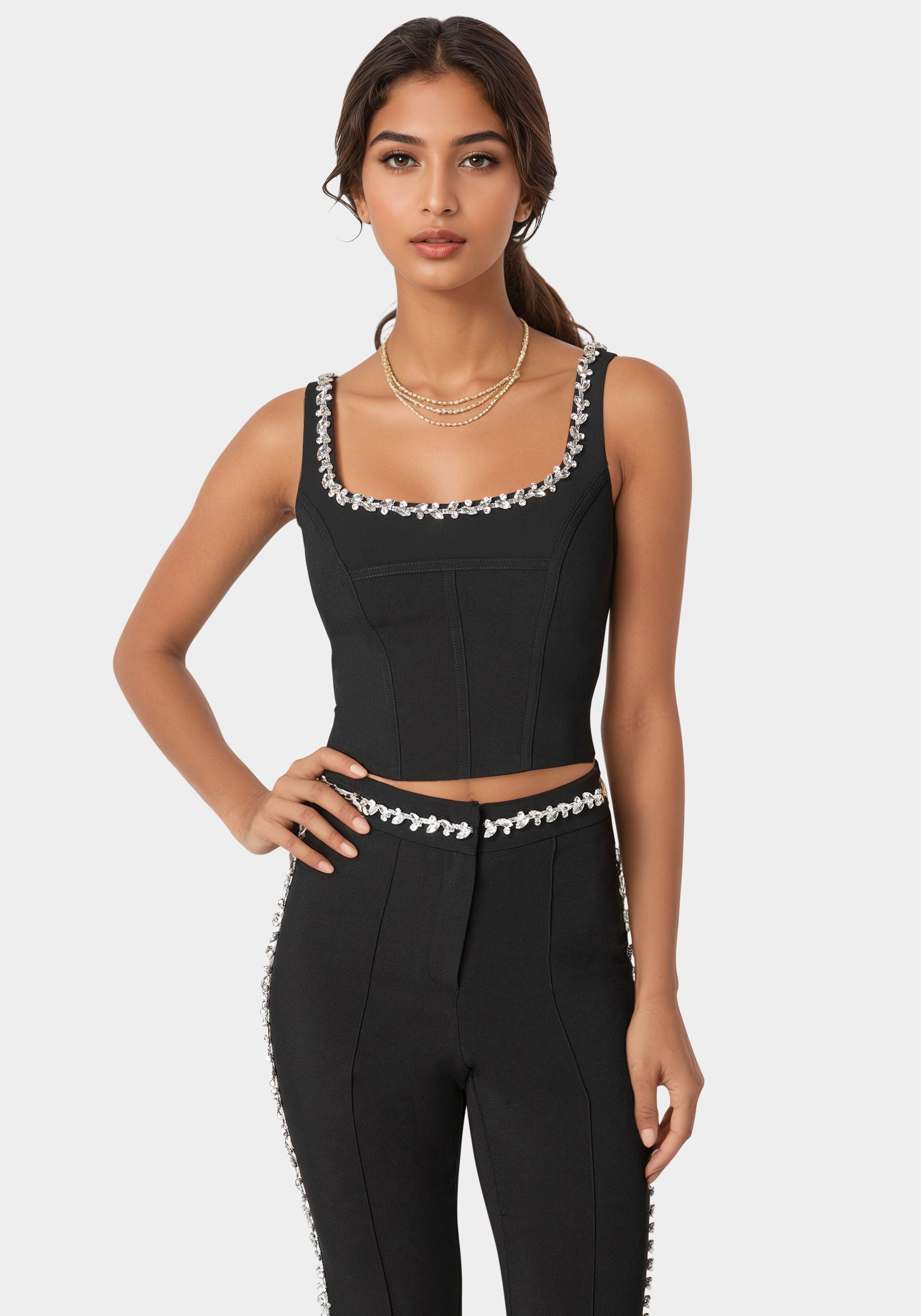 Rhinestone Detail Woven Twill Corset