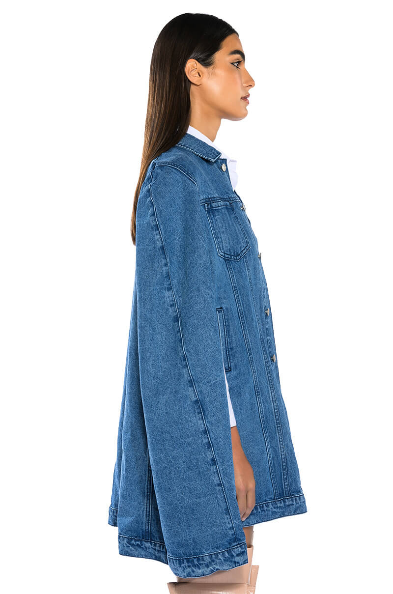 DON'T TALK LOUD DENIM TRENCH PONCHO