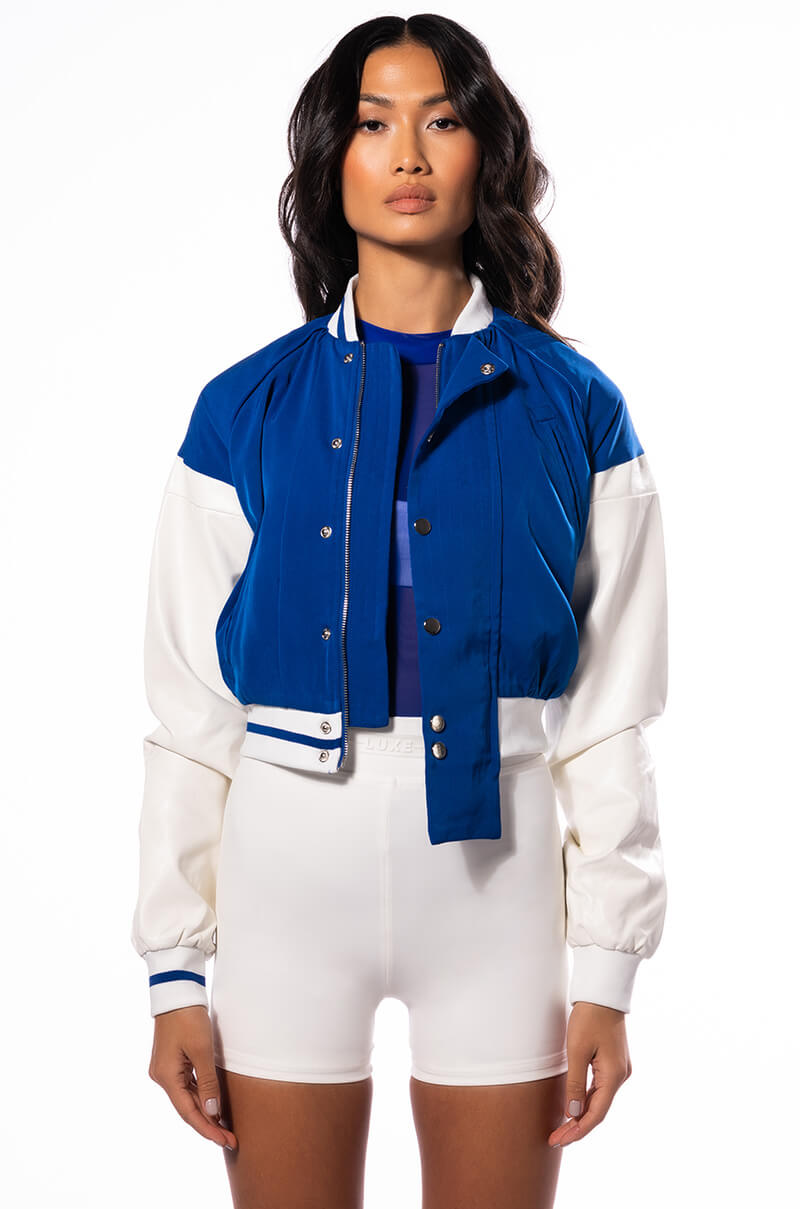 RUNNER FITTED CROP VARSITY BOMBER