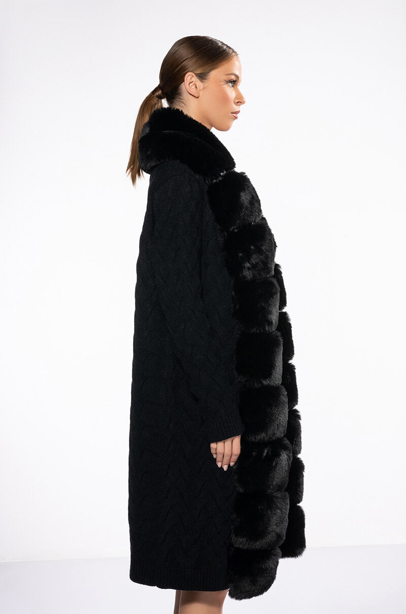 BABBS KNIT TRENCH WITH FAUX FUR LINING