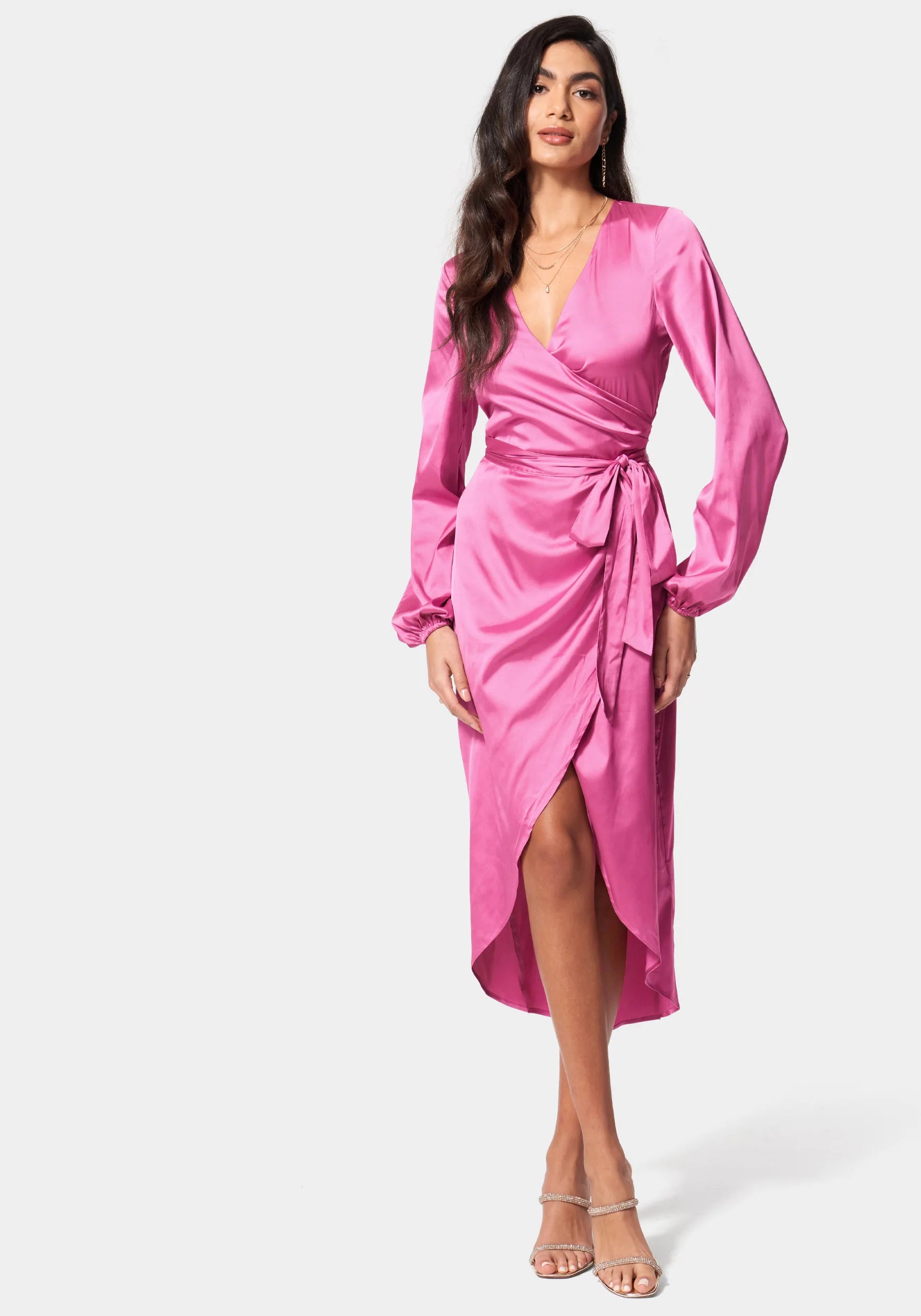 Satin Wrap High Low Dress