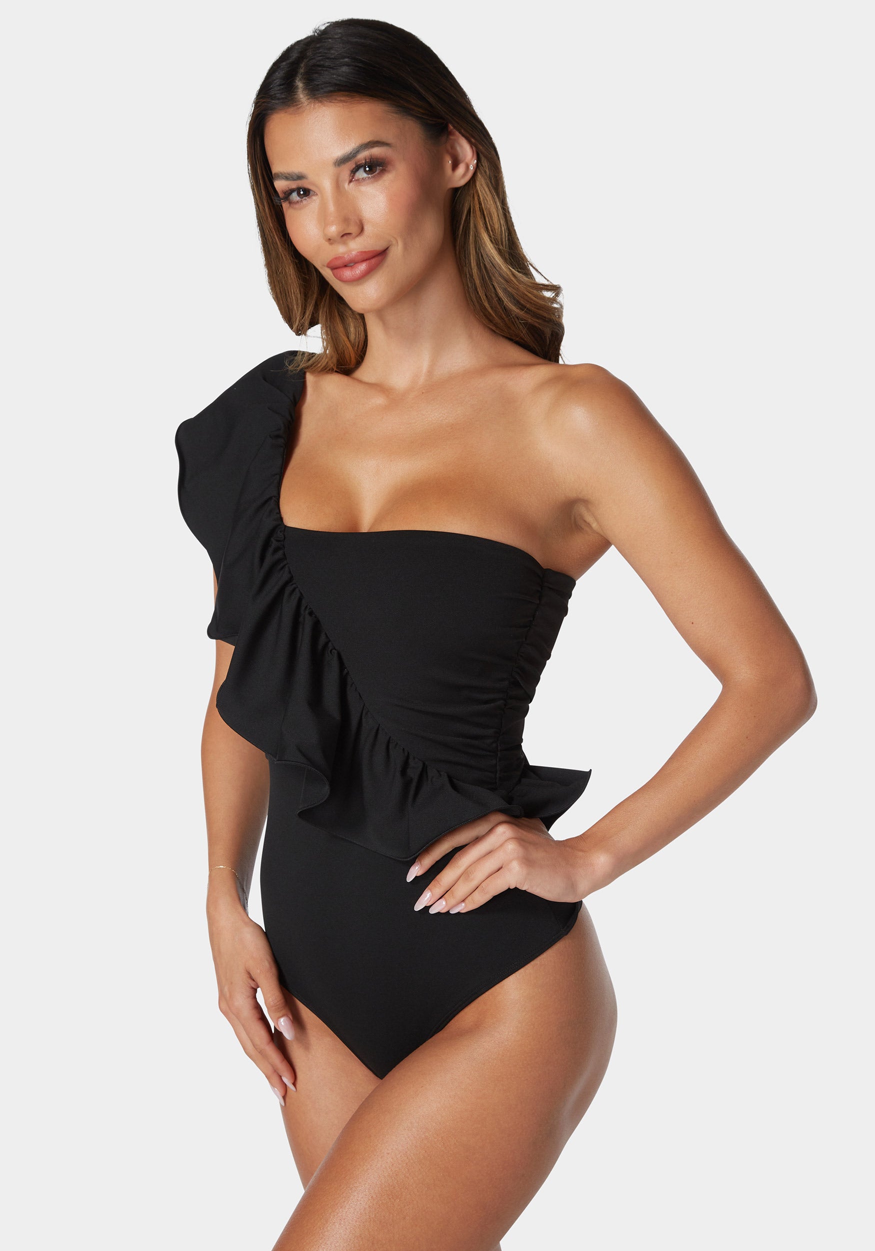 One Shoulder Ruffle Knit Bodysuit