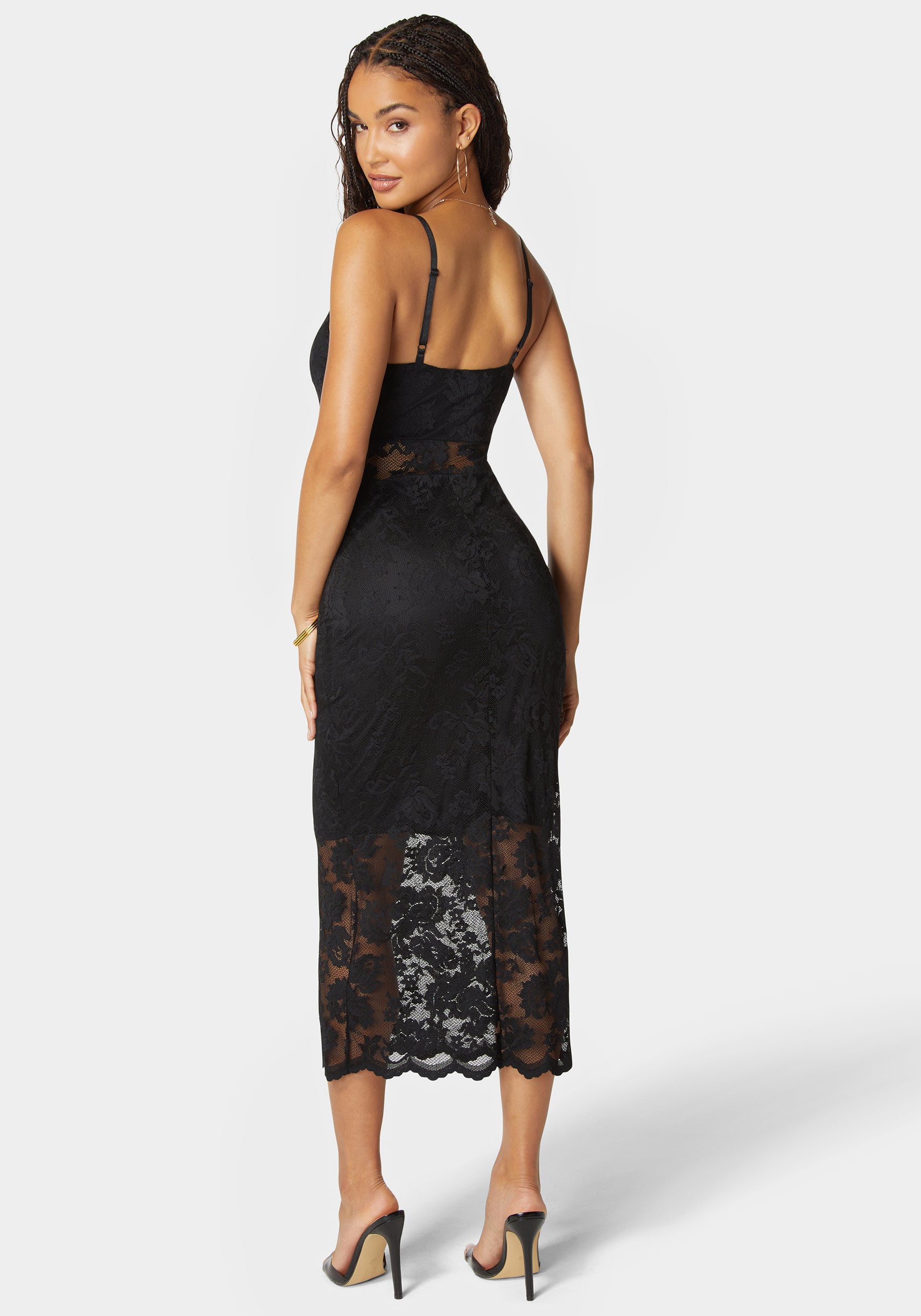 Marseille Lace V Neck Illusion Midi Dress