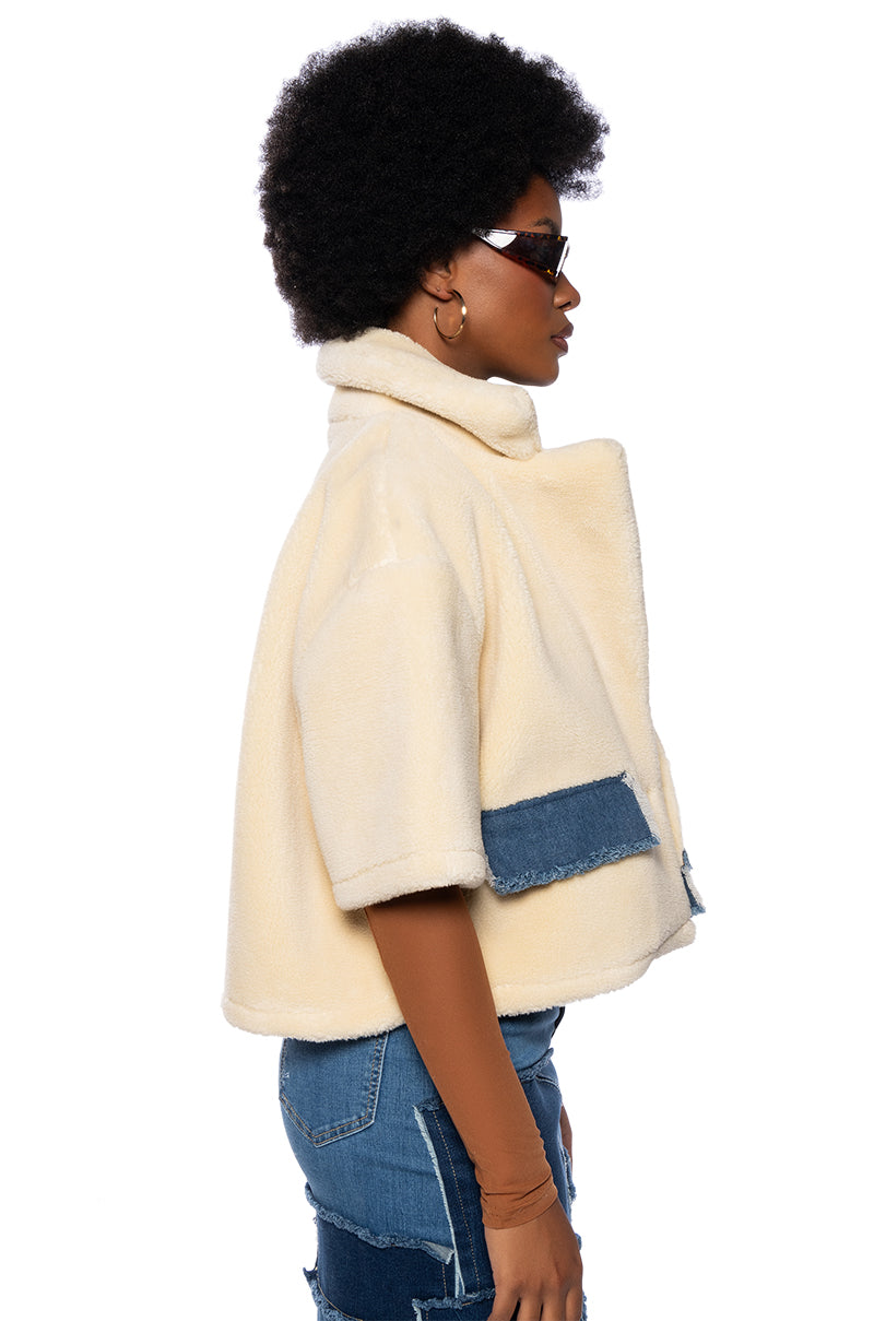 AMIEE SHORT SLEEVE DENIM SHERPA JACKET