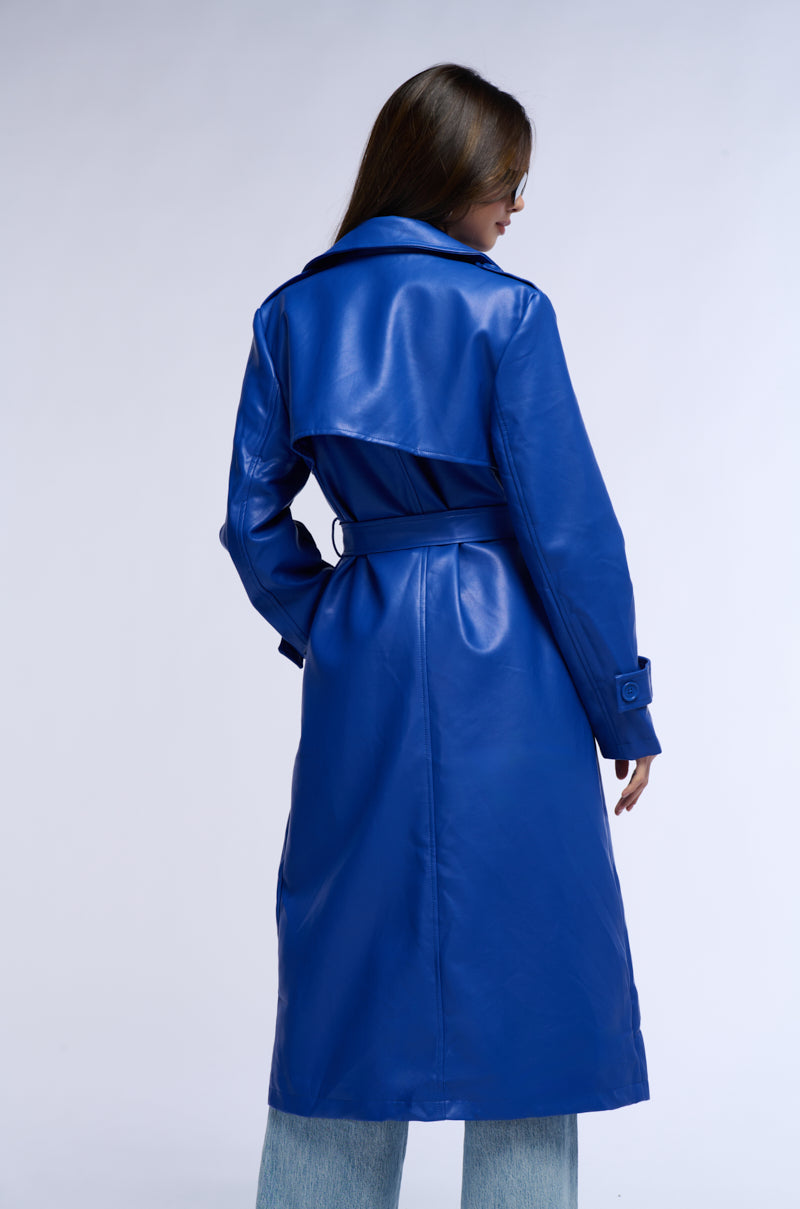 SANDO BLUE PU TRENCH COAT