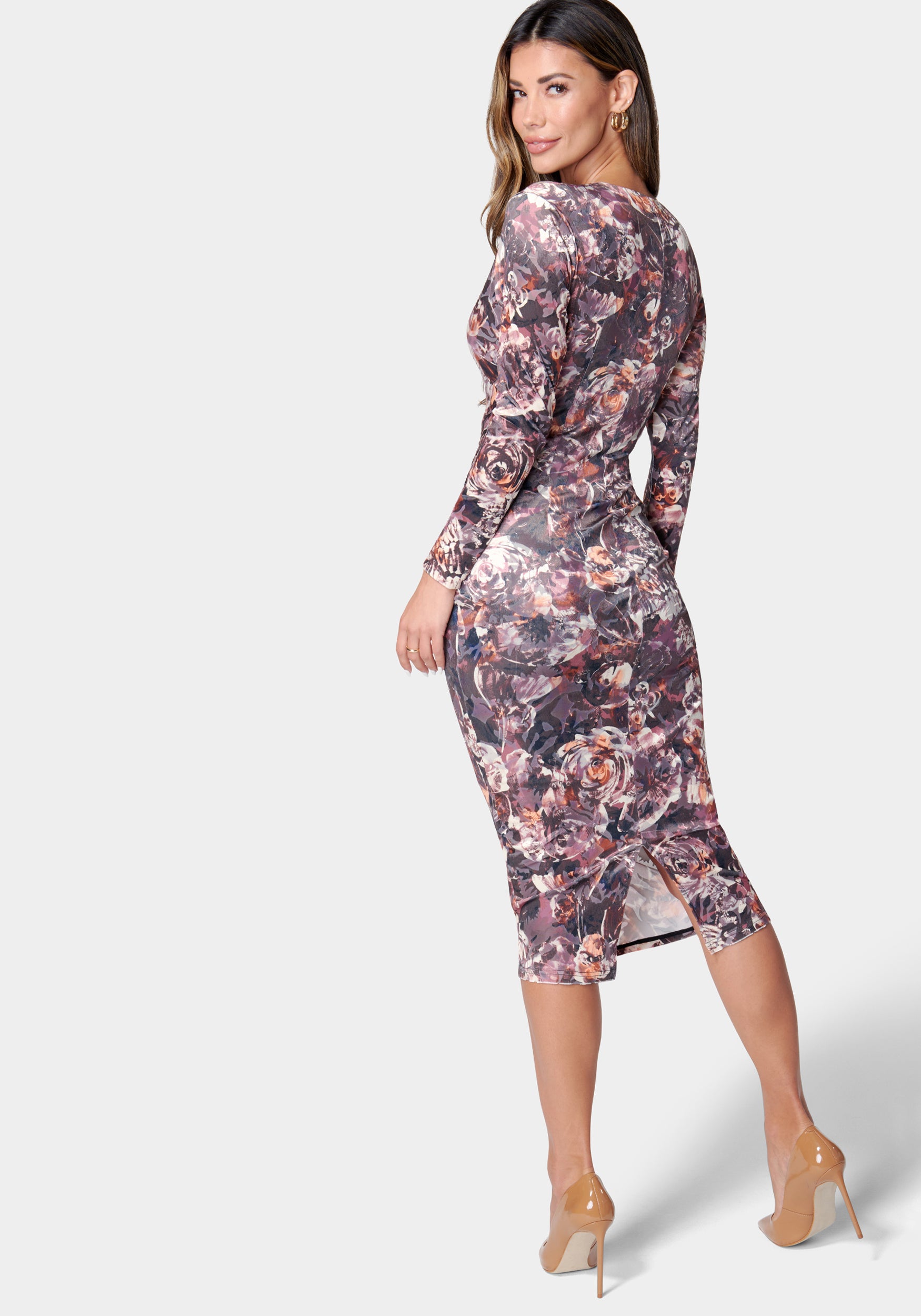 Printed Cinched Waist Midi Dress