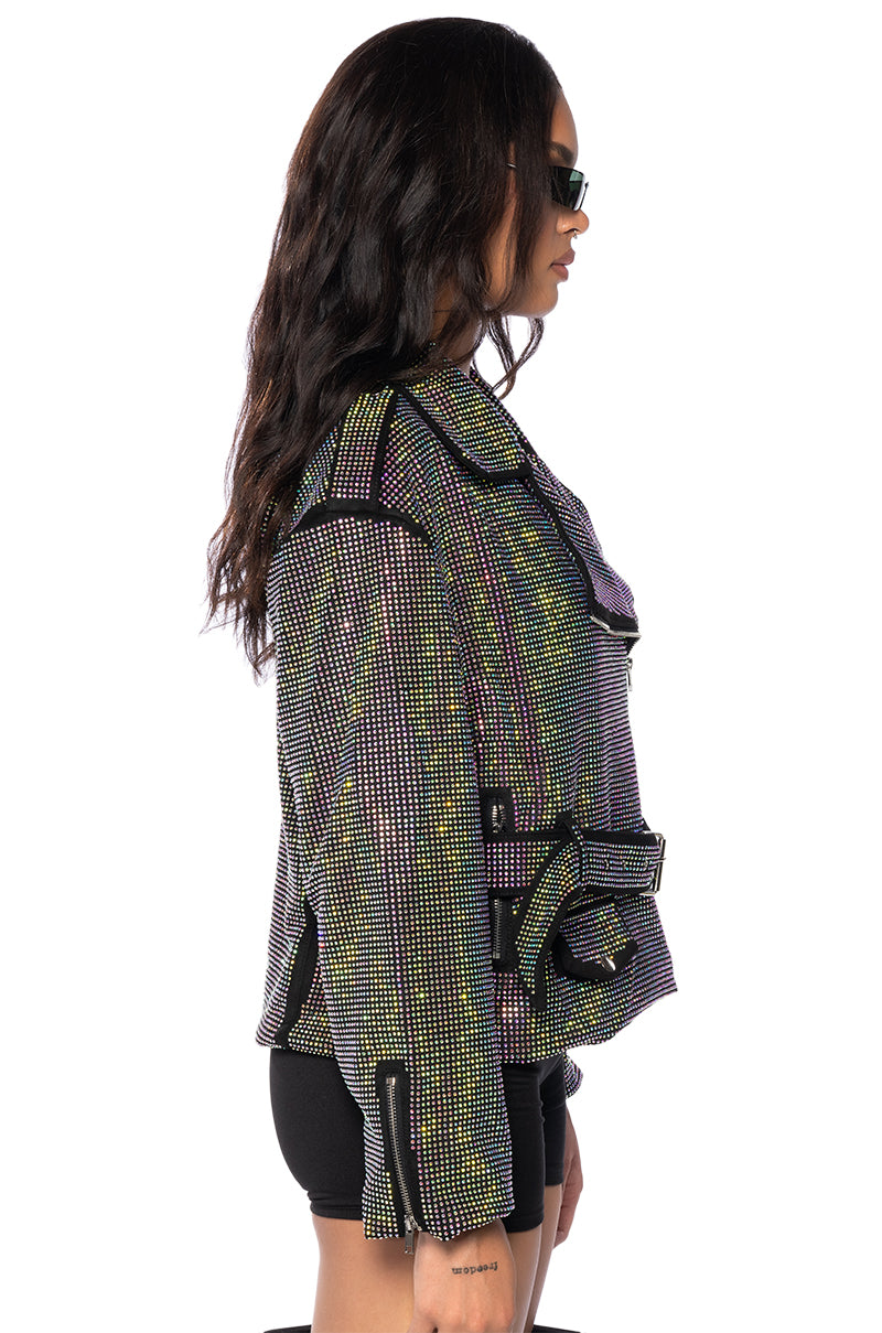 PARIS CRYSTAL WRAP MOTO JACKET