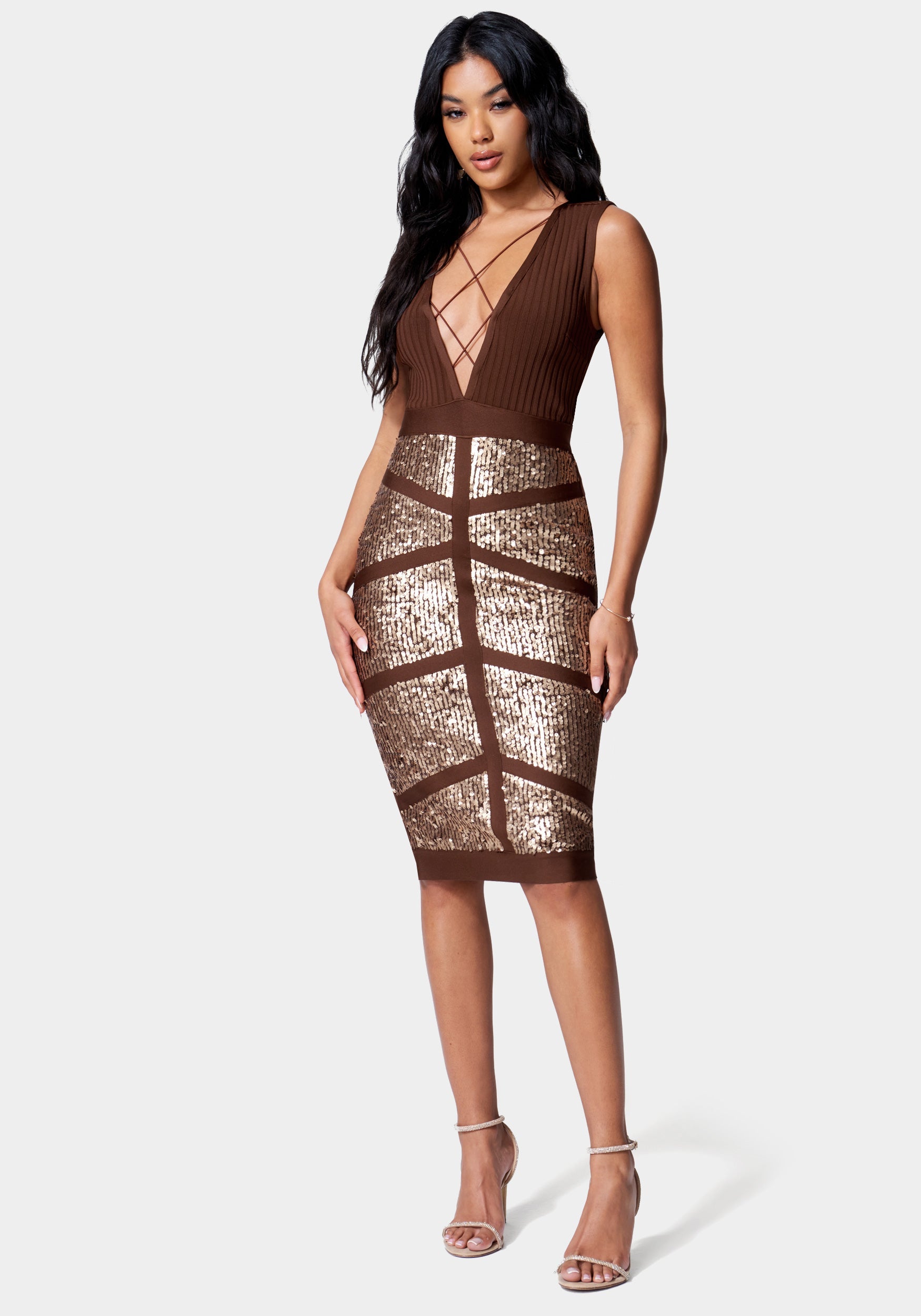 Sequin Bandage Strappy Midi Dress