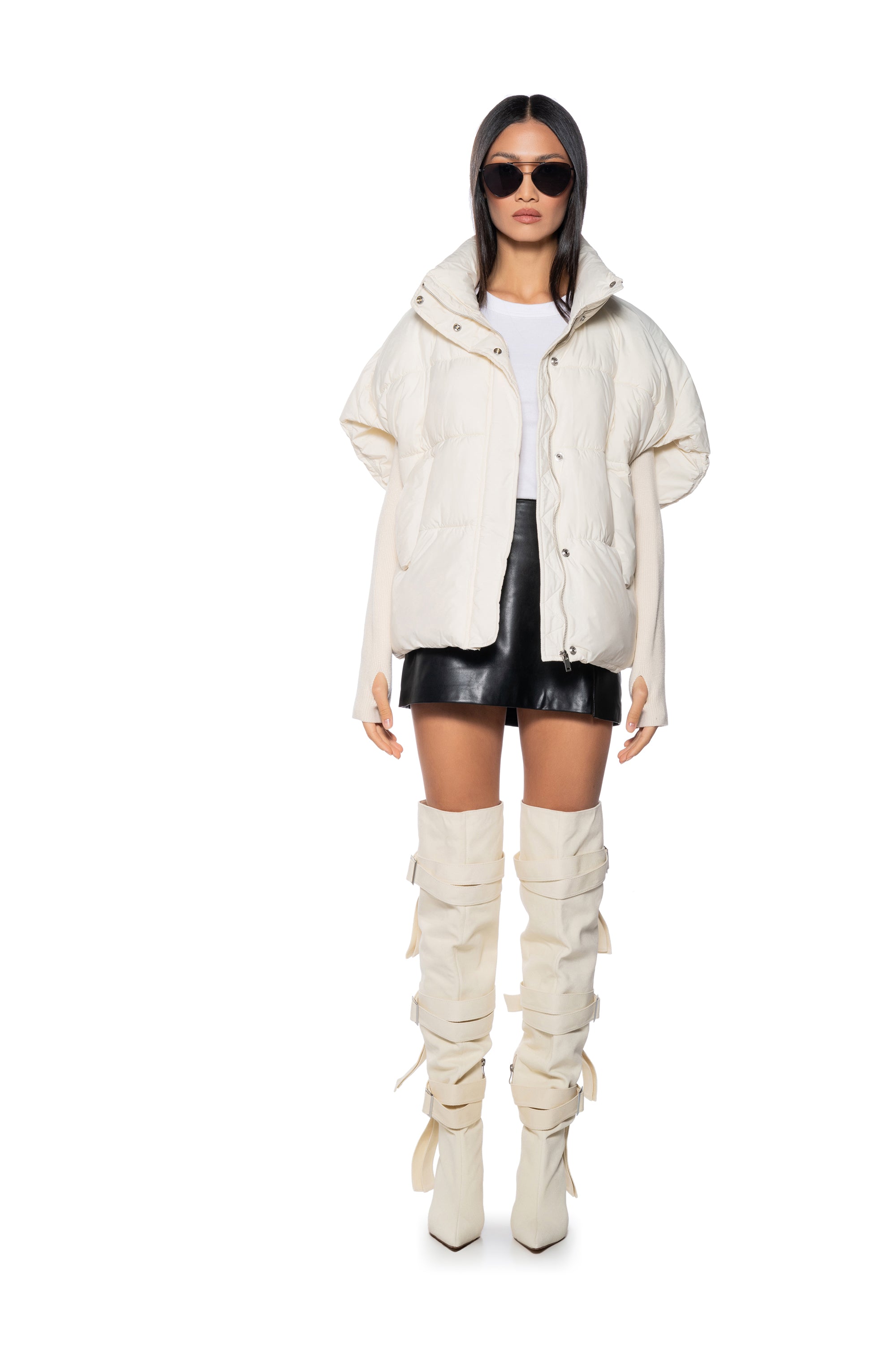 DO IT FOR FUN PUFFER RIB SLEEVE COAT