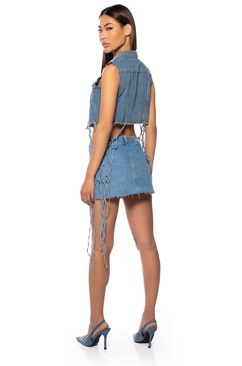 FOR THE AGES CROP DENIM VEST WITH NETTING