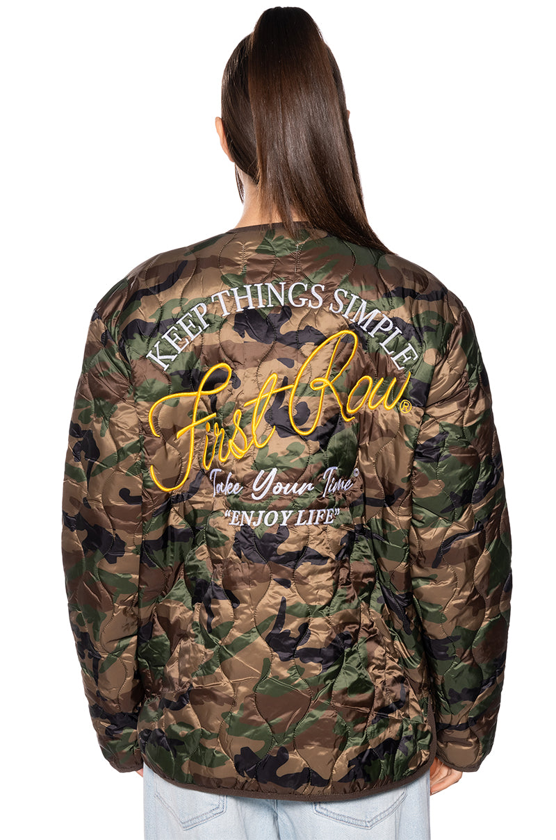 FIRST ROW NYLON CAMO PATCH BOMBER