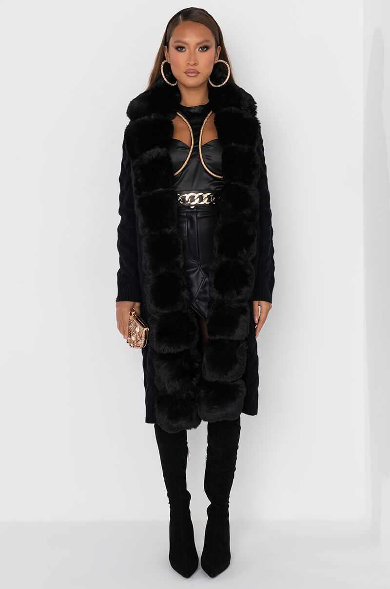 BABBS KNIT TRENCH WITH FAUX FUR LINING