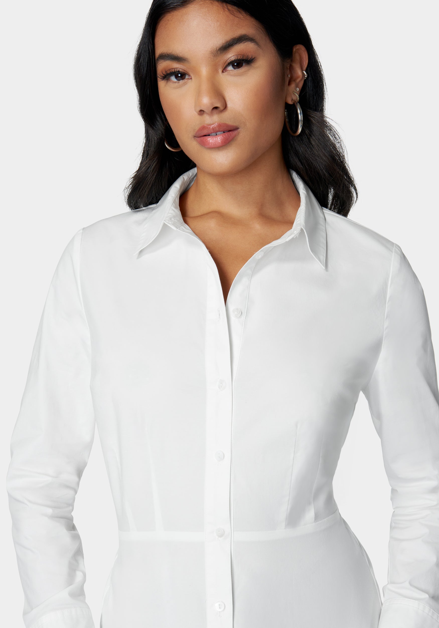 Shirt Collar Peplum Poplin Blouse