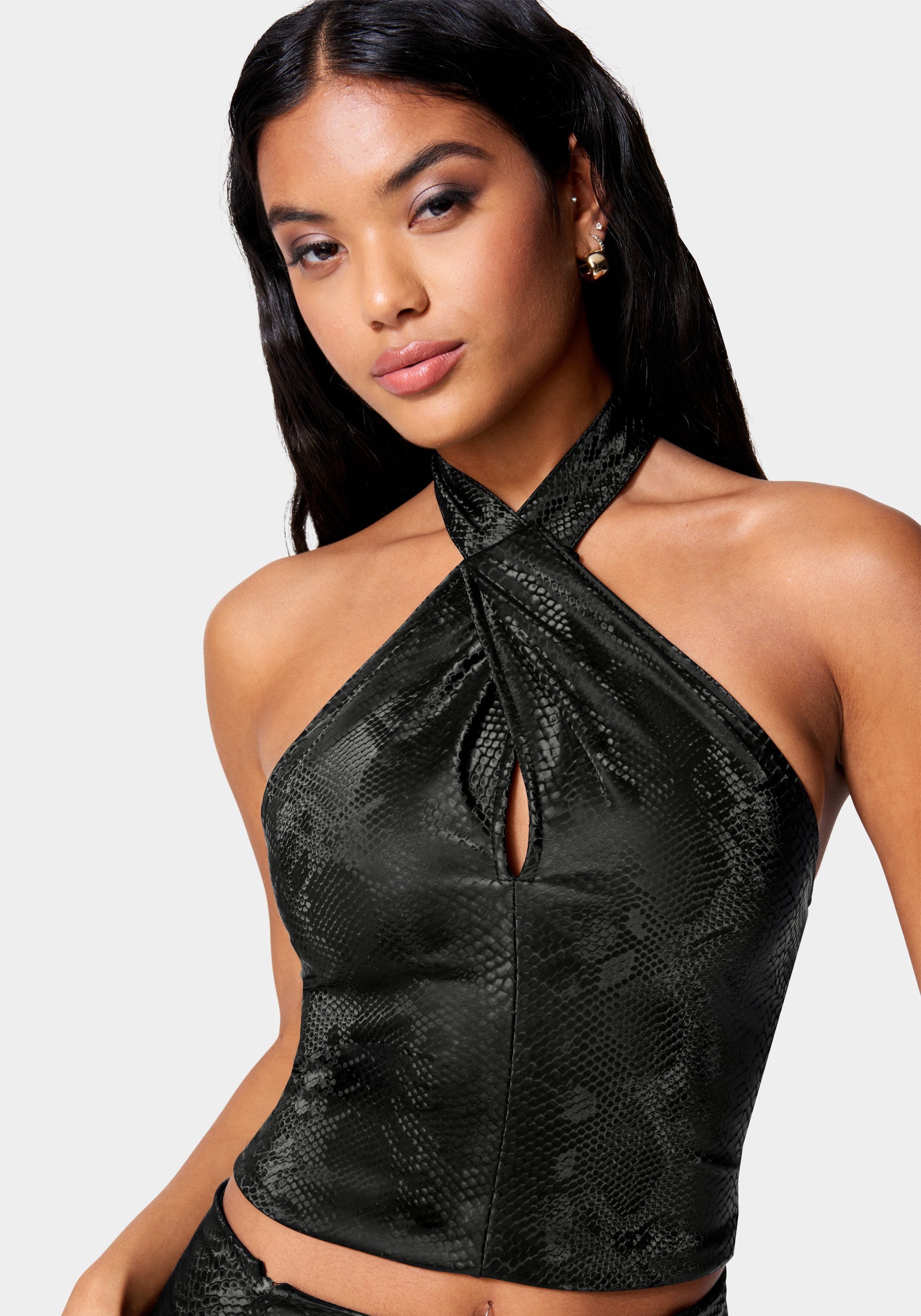 Vegan Leather Cross Front Top