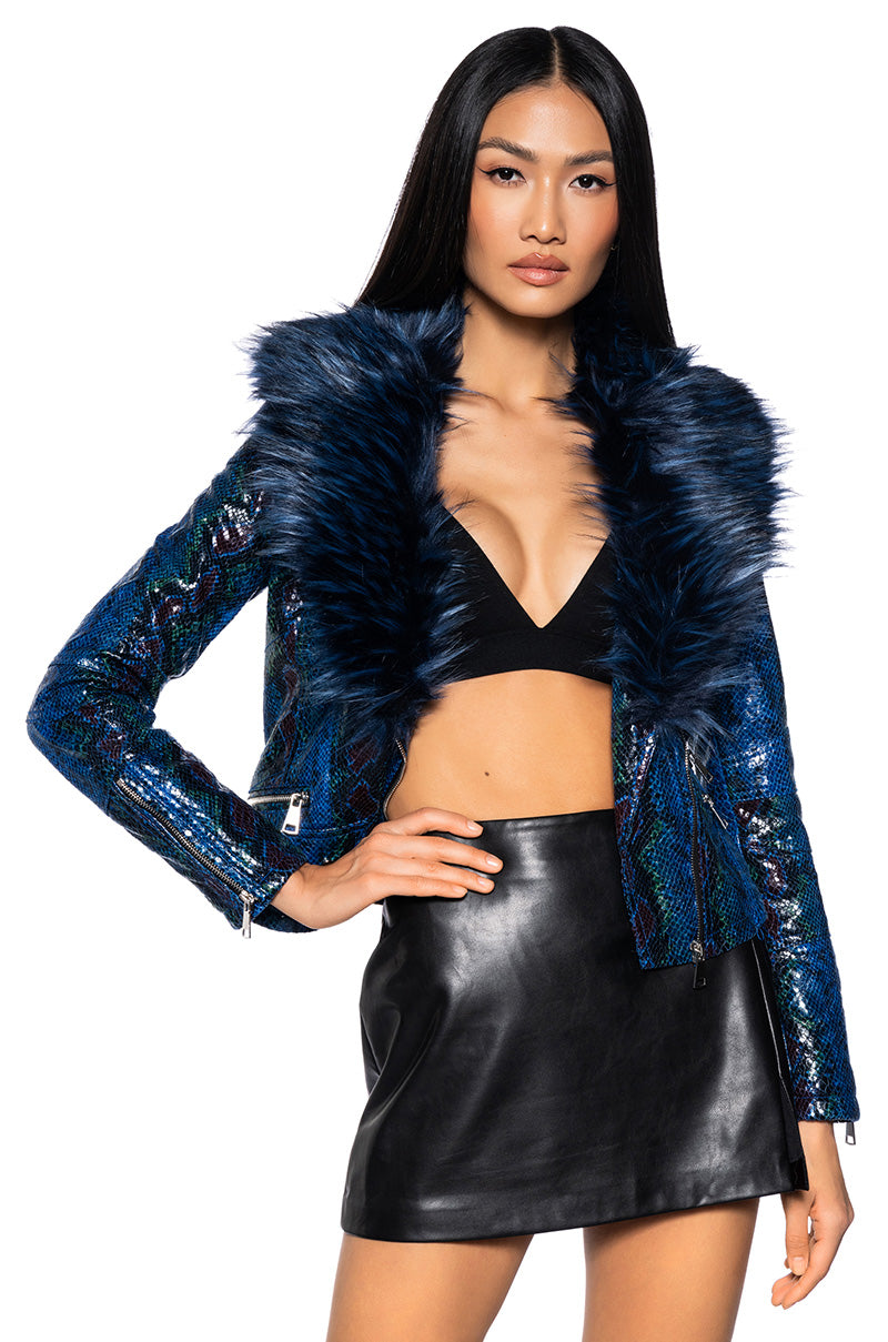 AZALEA WANG BENNY FUR COLLAR SNAKE JACKET