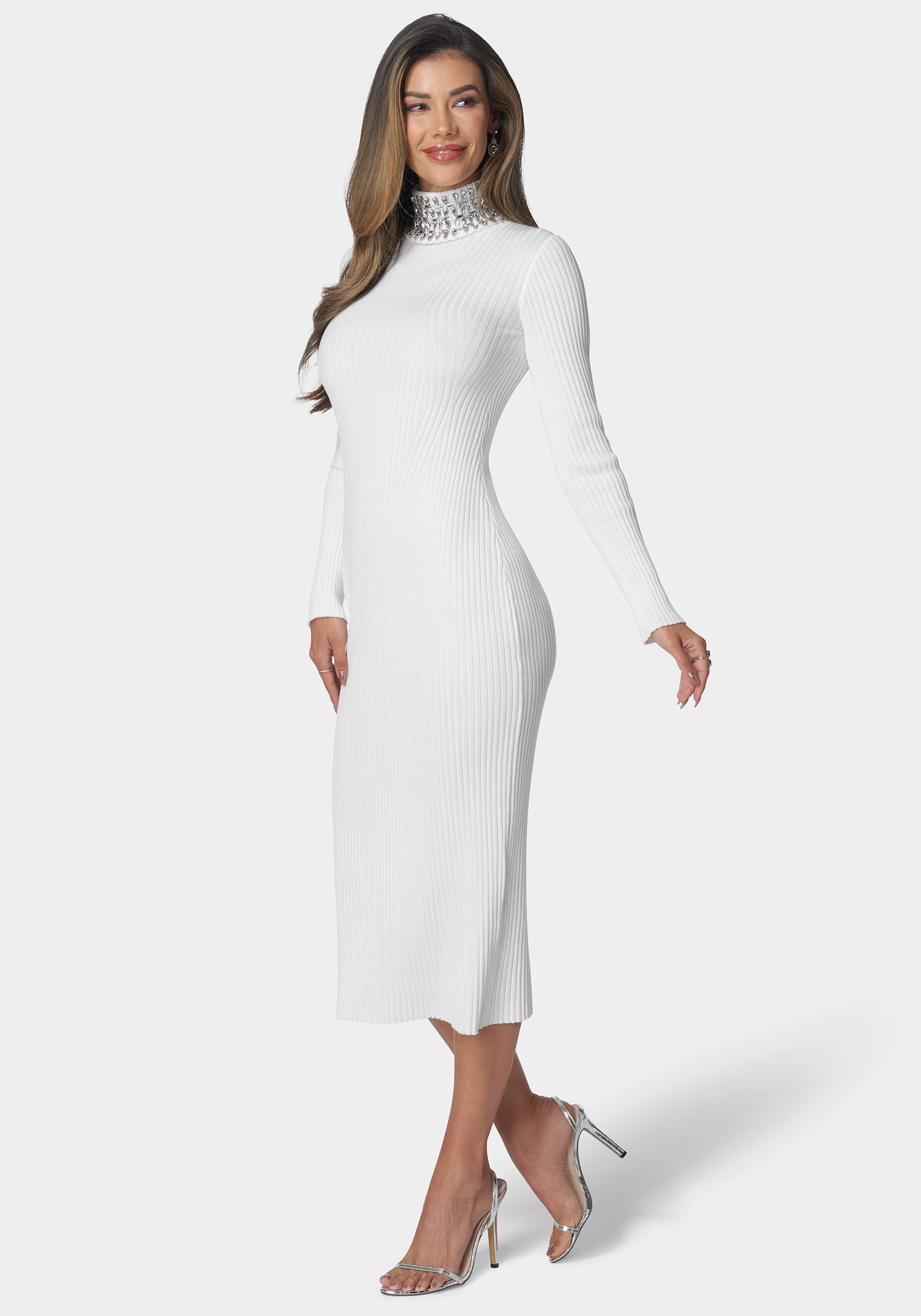 Crystal Neck Midi Sweater Dress