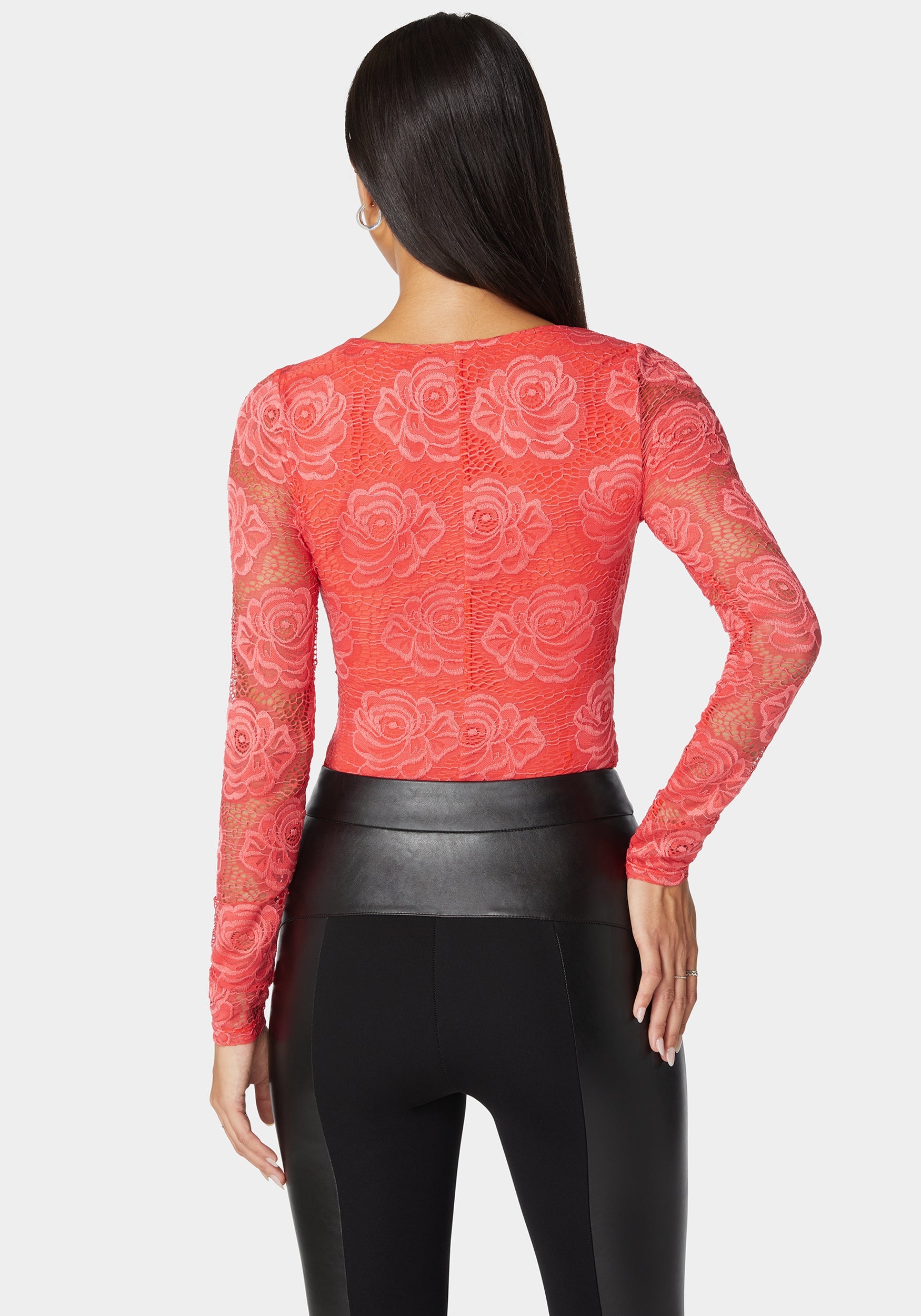 Scallop Edge Long Sleeve Lace Bodysuit