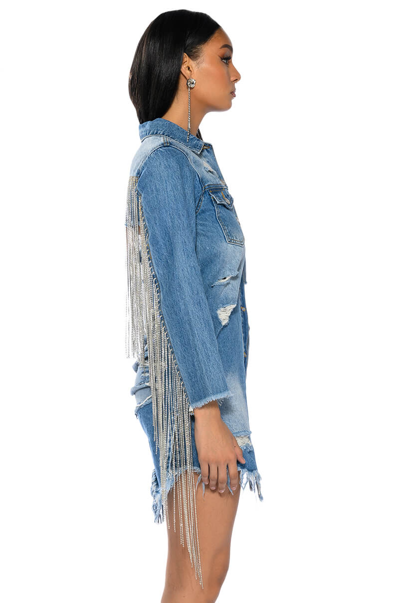 DOLLYS SIS RHINESTONE LONG DENIM JACKET