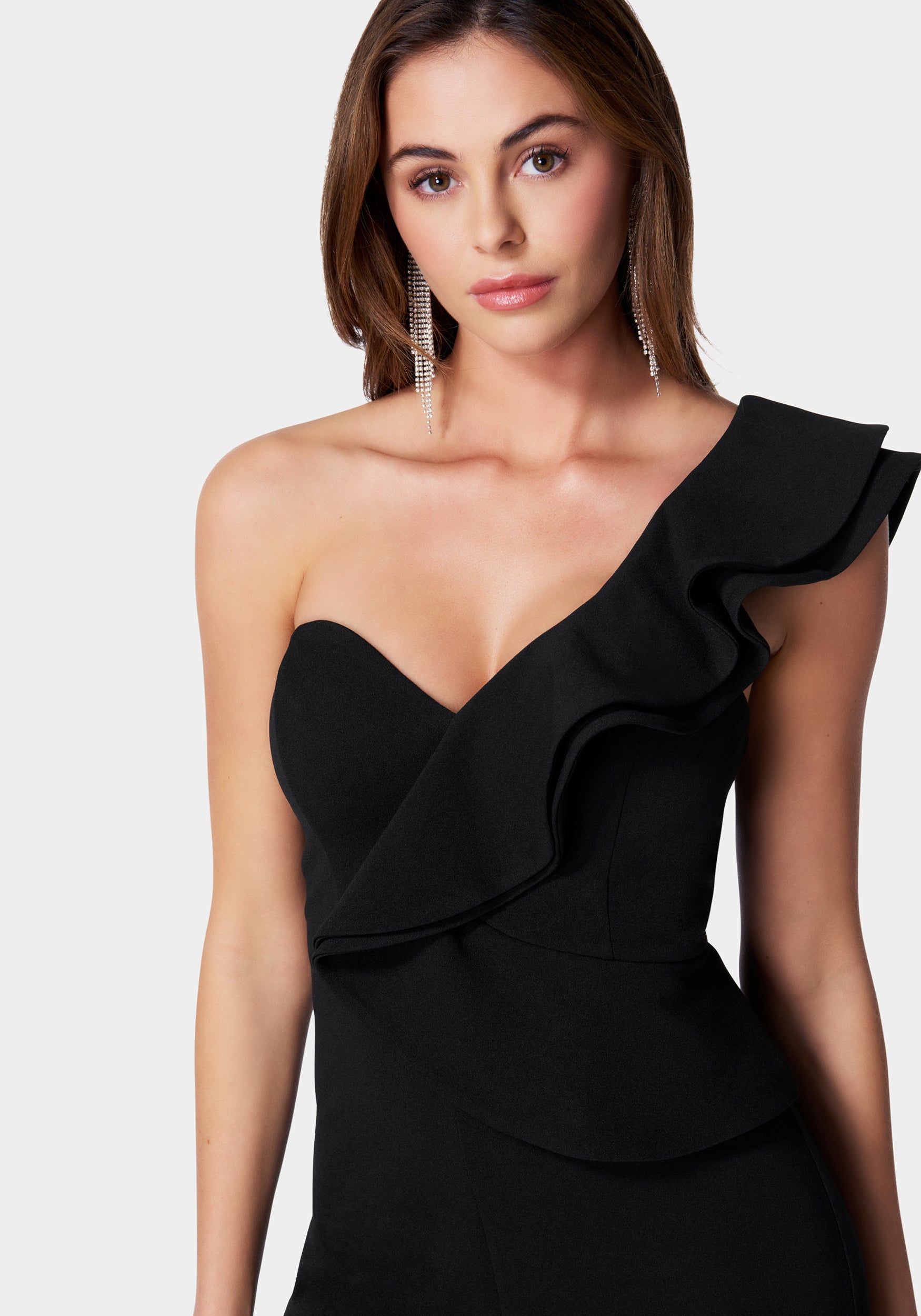 One Shoulder Ruffle Crepe Jumpsuit