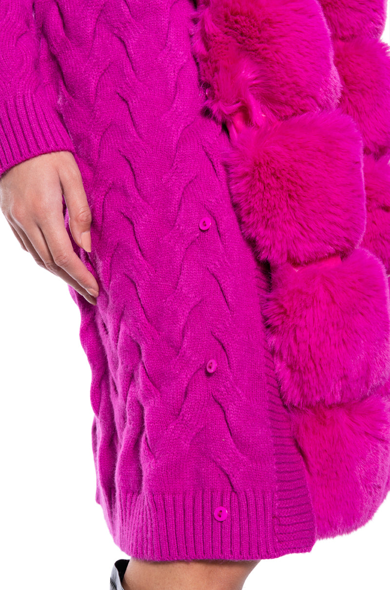 BABBS KNIT TRENCH WITH FAUX FUR LINING