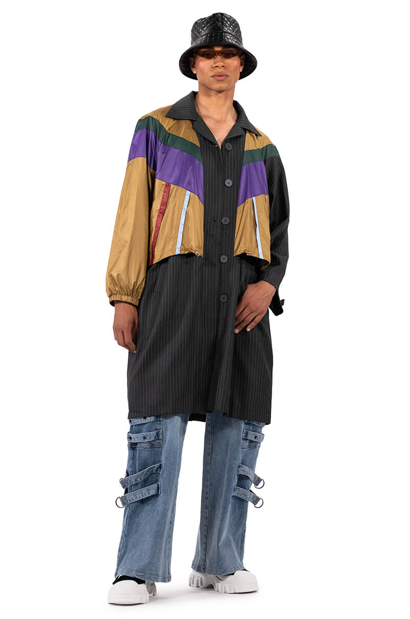 SHE A TRACK STAR NYLON BOMBER X PIN STRIPE TRENCH