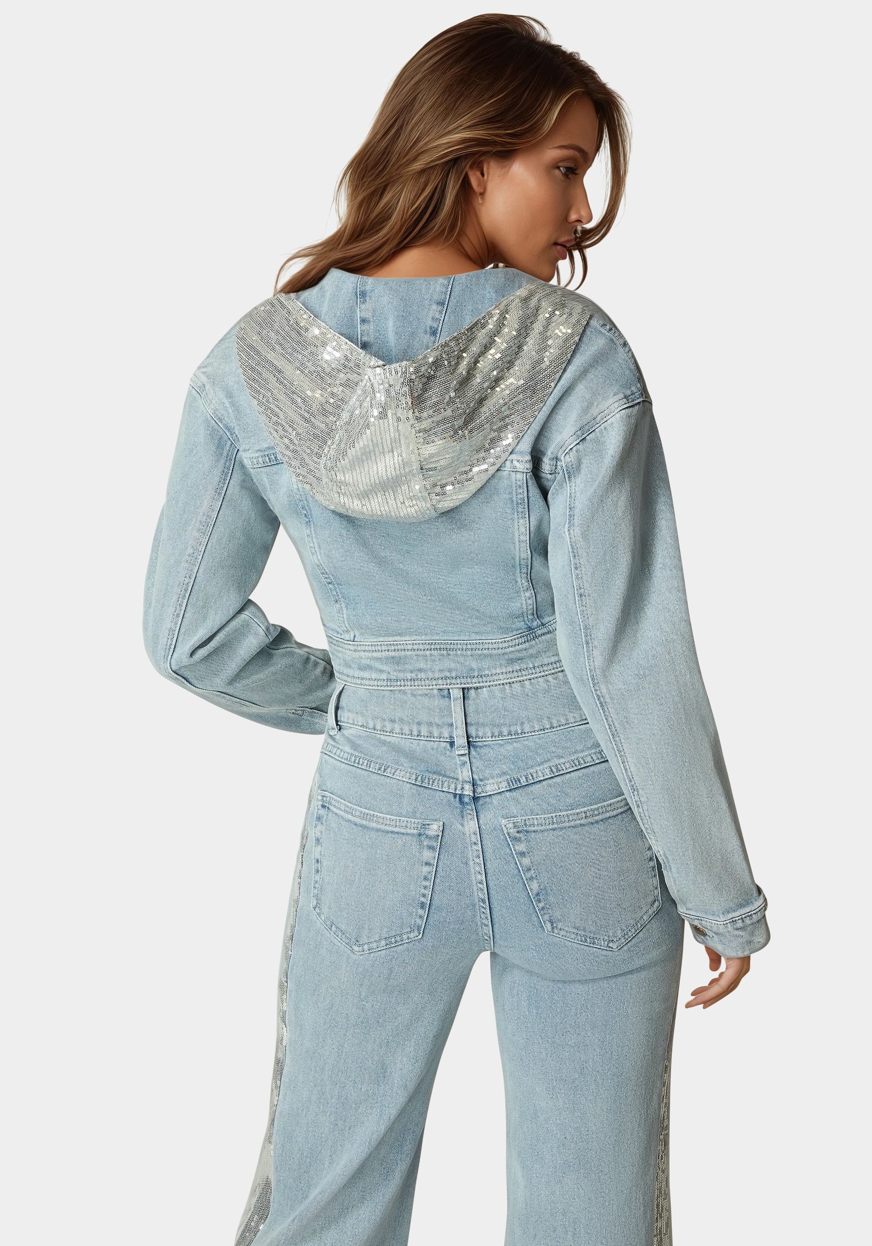 Sequin Hooded Denim Jacket